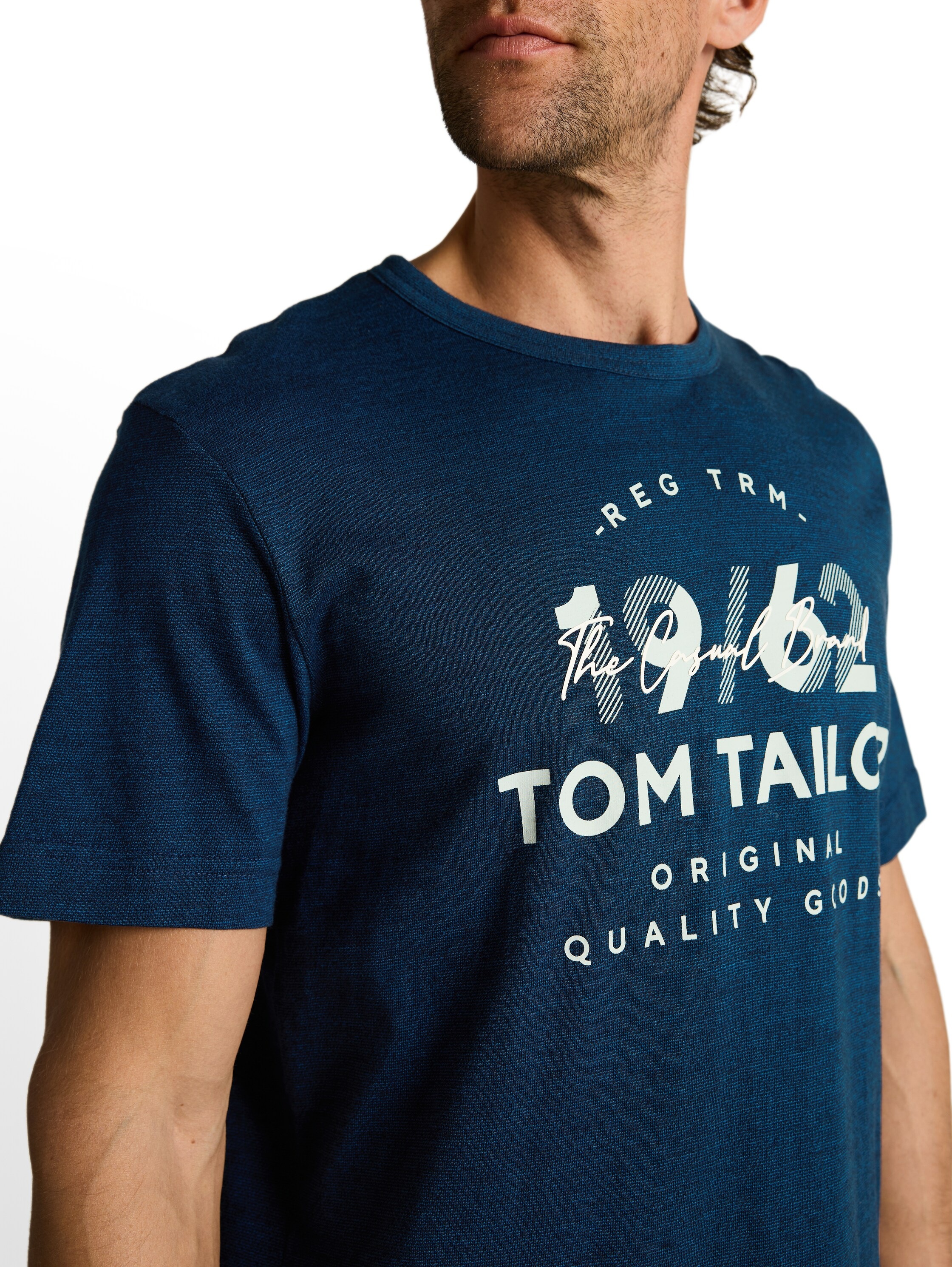 T-Shirt TOM TAILOR, Damen, Gr. XL, navy blau petrol injected, Single Jersey, Obermaterial: 100% Baumwolle, bedruckt, regular fit normal, Rundhals, Shirts T-Shirt, mit Logo Print 5