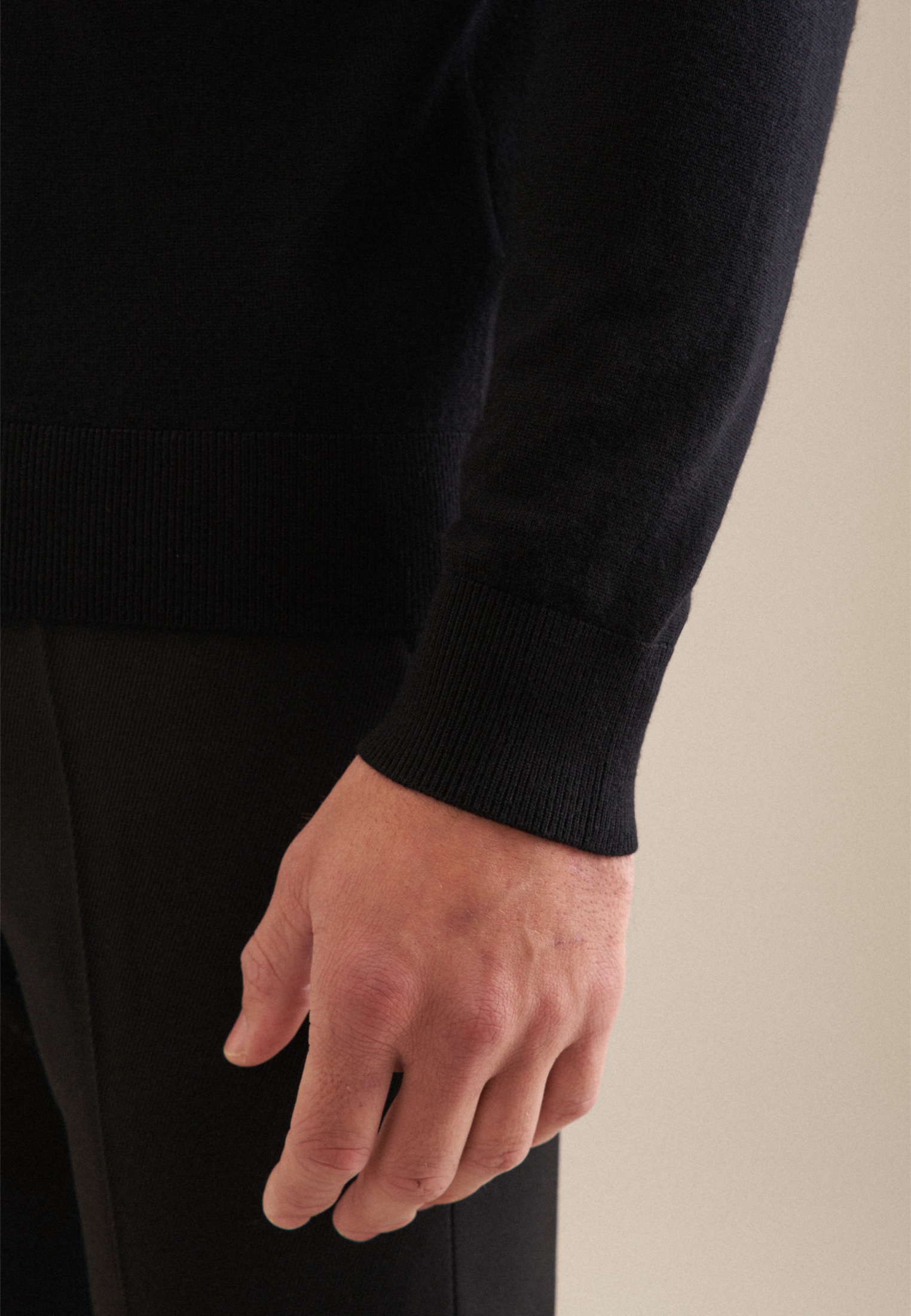 Pullunder SEIDENSTICKER "Schwarze Rose", Herren, Gr. L, schwarz, 100% Wolle, unifarben, regular fit, V-Ausschnitt, Pullover Pullunder, 1/1 V-Neck Uni 3