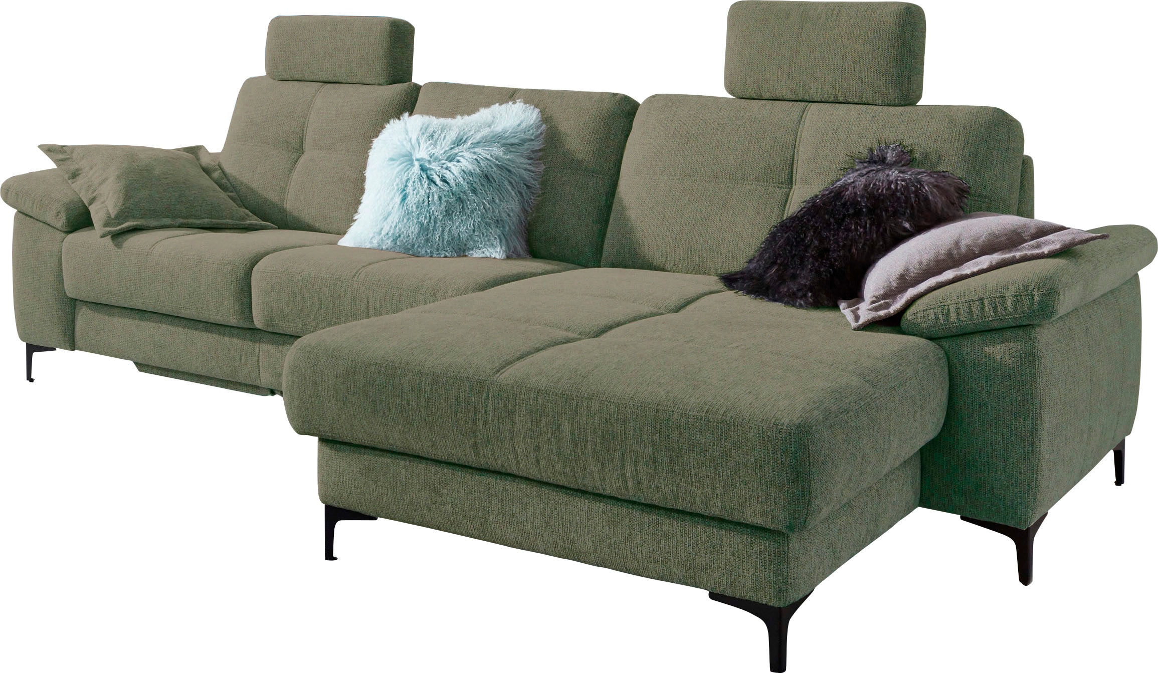 3C Carina Ecksofa "Burnaby bequem und modern, Breite 296cm, 12cm hoher Fuß, L-Form" 2 Kopfstützen, optional mit Schlaf- und motorischer Relaxfunktion