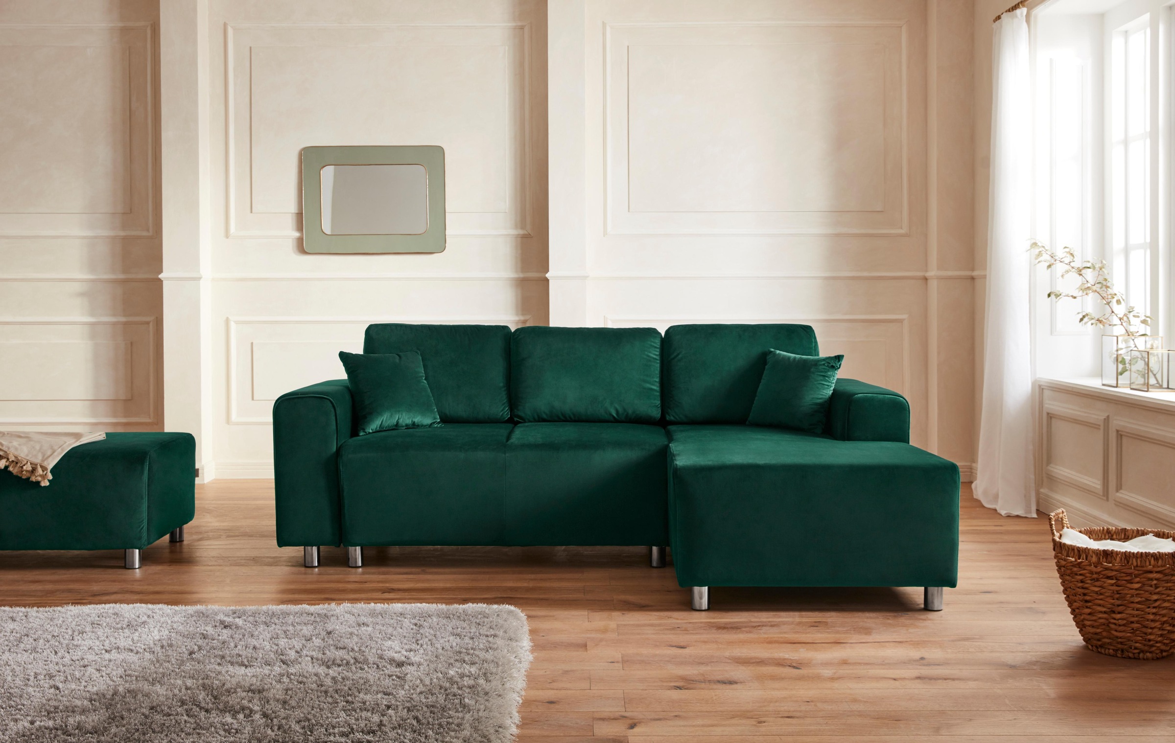 Guido Maria Kretschmer Home&Living Ecksofa »Györ L-Form«, wahlweise mit Bettfunktion und Bettkasten incl. 2 Zierkissen