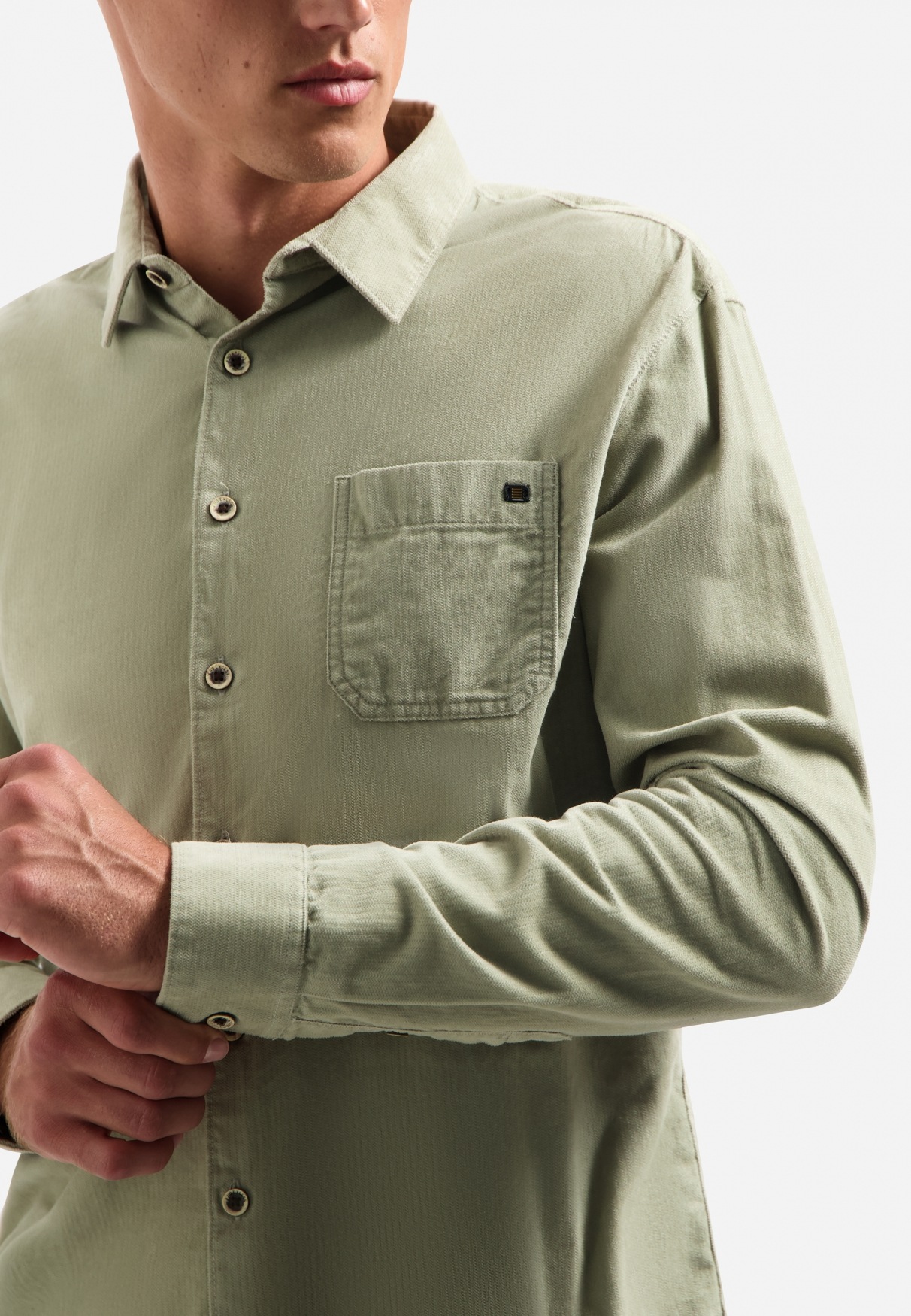 Langarmhemd NO EXCESS "No Excess Cordhemd Shirt Solid Fine Herringbone", Herren, Gr. S, Normalgrößen, light moss, 100% Baumwolle, regular fit, Hemden 3