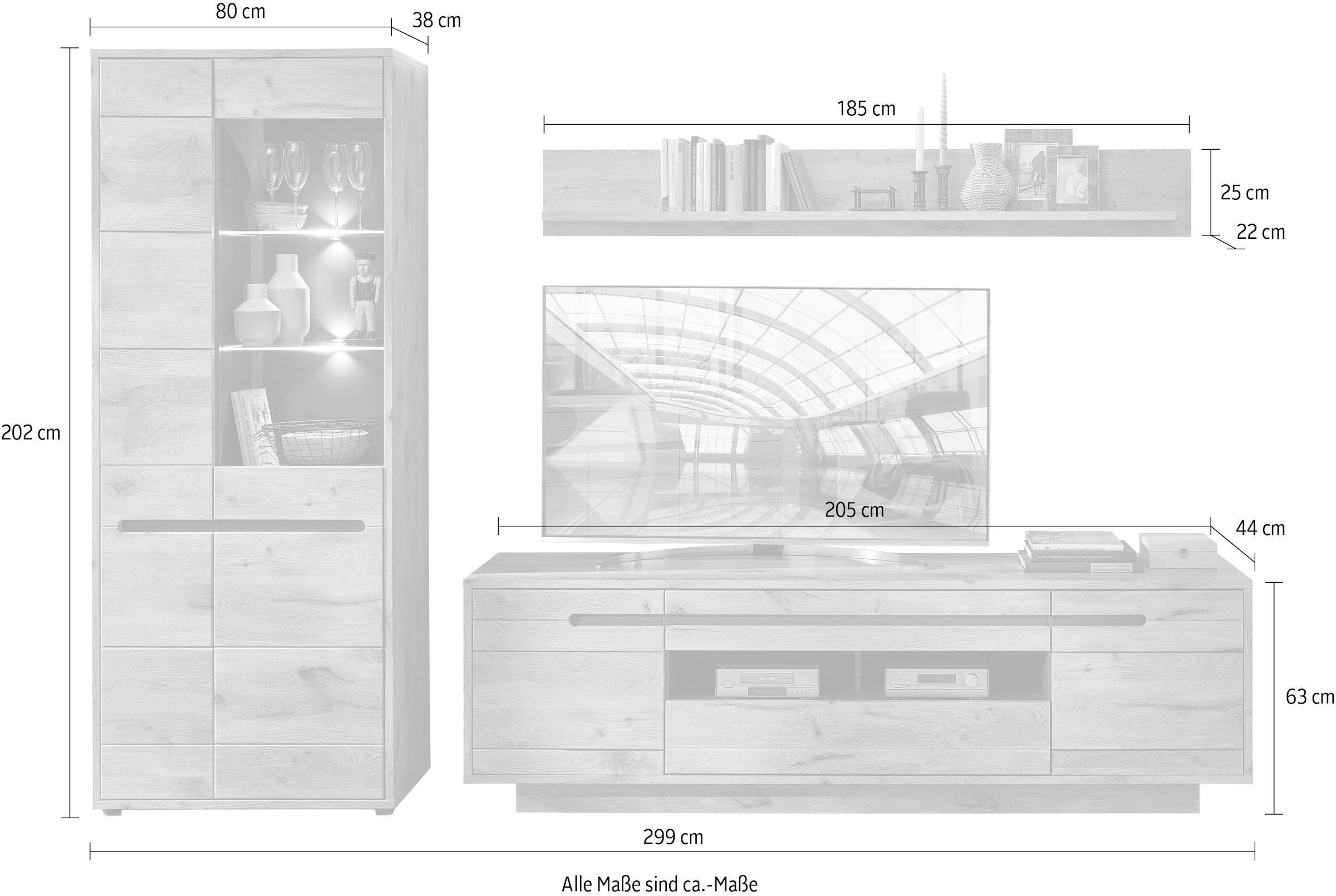 Innostyle Wohnwand »BELLANO«, (Komplett-Set, 3 St.), inkl. LED-Beleuchtung