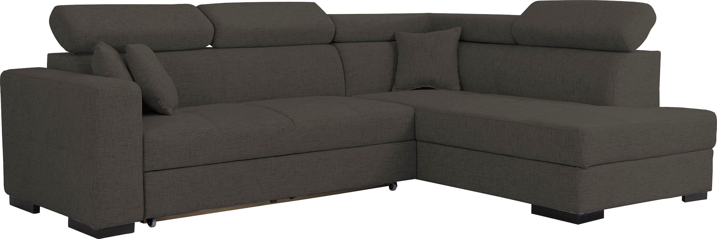Home affaire Ecksofa "Tulio bequem, bewährte Wellenunterfederung, Breite 267cm, L-Form" wahlweise mit Bettfunktion und Bettkasten, incl. 3 Zierkissen