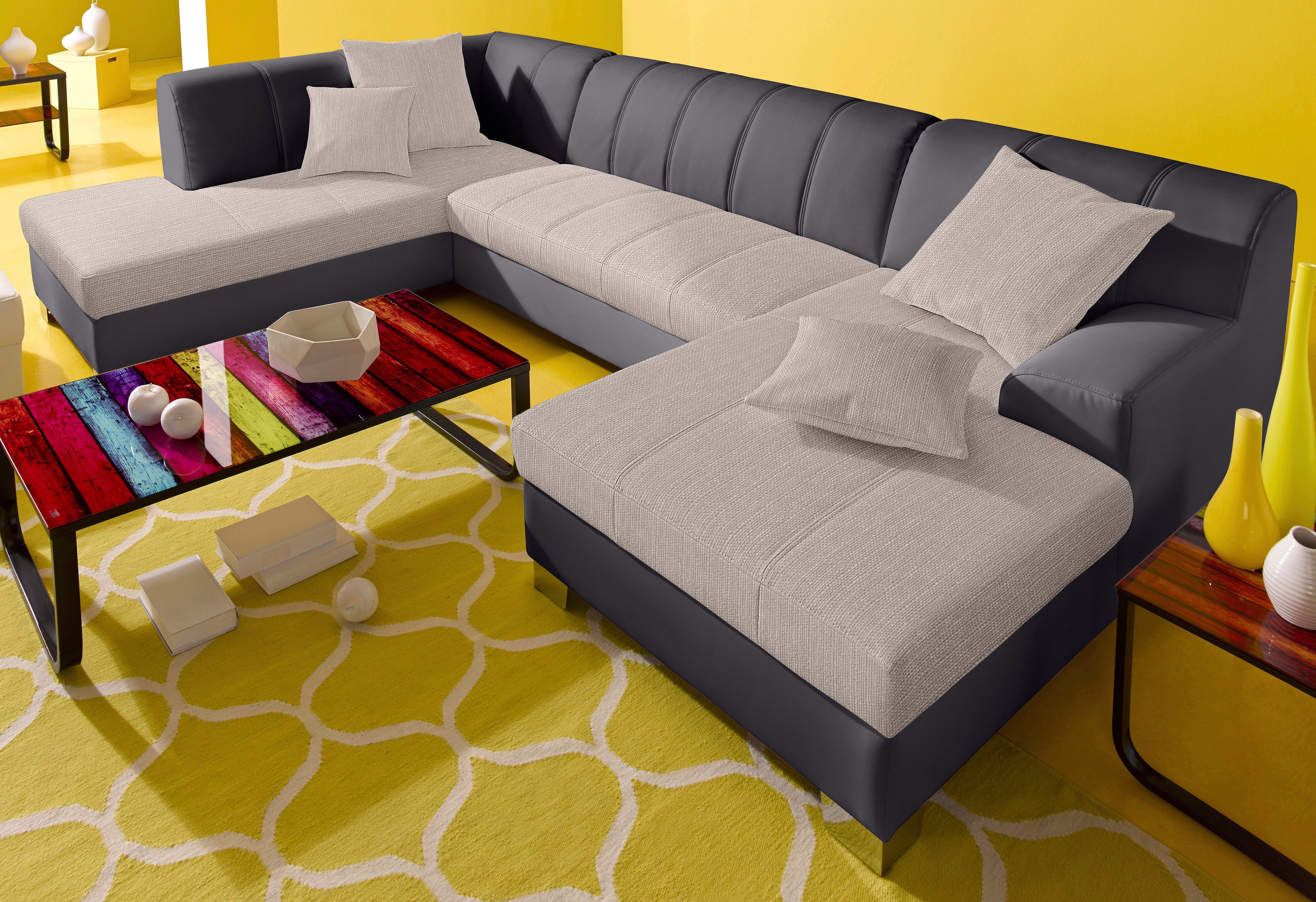DOMO collection Wohnlandschaft "TURAH 297x195x75 cm, moderne Steppung" whlw. mit Bettfunktion, U-Form