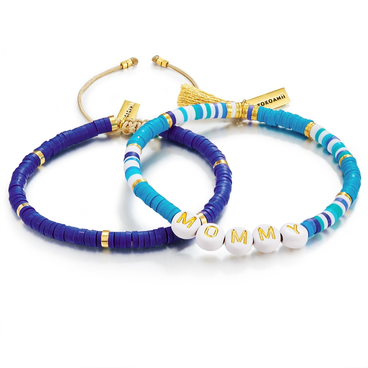 "Perlenarmband YOKOAMII ""Set: Y145"", blau, Armbänder, Damen, Edelstahl, Perlenarmband, 2er Set Armbänder"