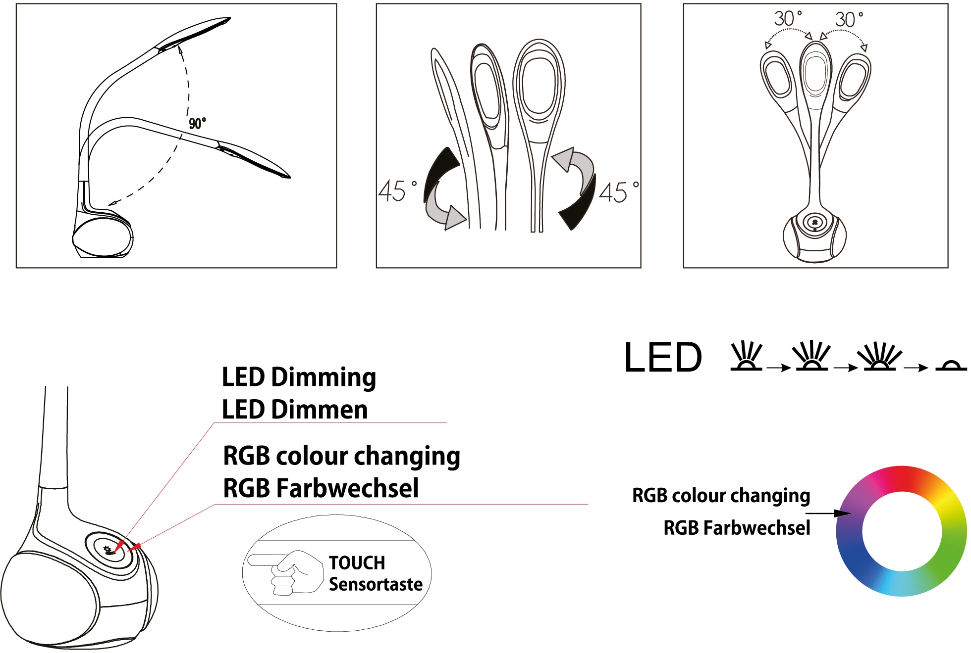 3 LED kaufen günstig | Farbwechsler, RGB Touchfunktion, Tischleuchte »Arcones«, mit EGLO 3-Step-Dimming flammig-flammig, felxibel,