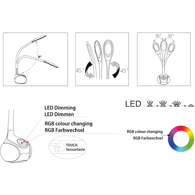 Black Friday EGLO LED Tischleuchte »Arcones«, 3 flammig-flammig,  Tischleuchte mit Touch, Schreibtischlampe Kinder Nachttischlampe | BAUR