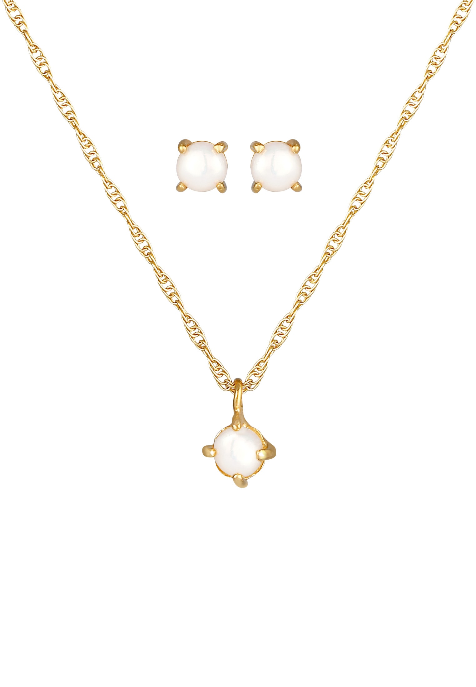 Elli Ohrring und Ketten Set »Schmuckset Kette Ohrstecker Süßwasserperle Rund 925 Silber« ()