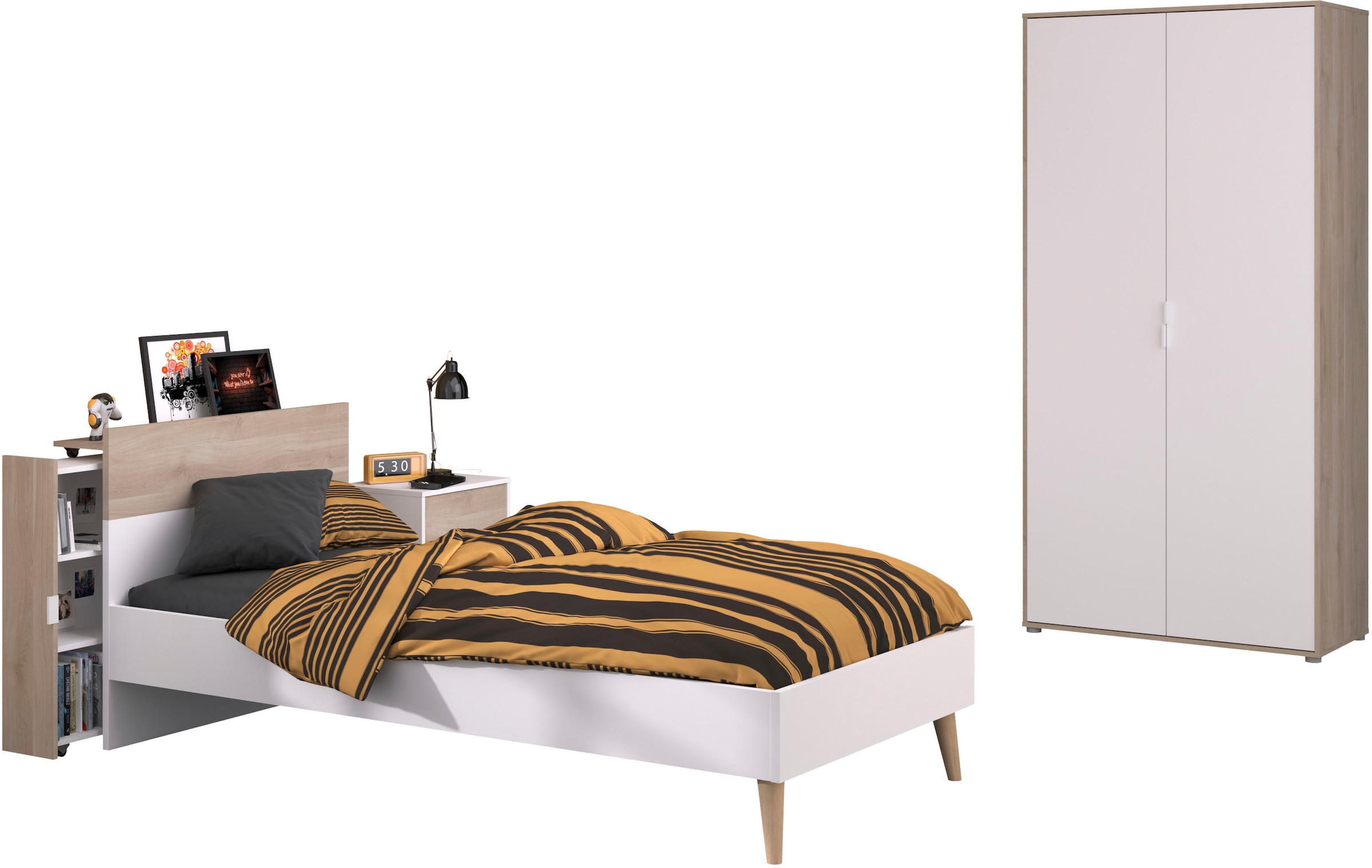 Parisot Jugendzimmer-Set »Parisot Aalborg 3«, (Set, 3 tlg.), ausziehbares Anstellragl mit drei Fächern - rechts oder links anbaubar