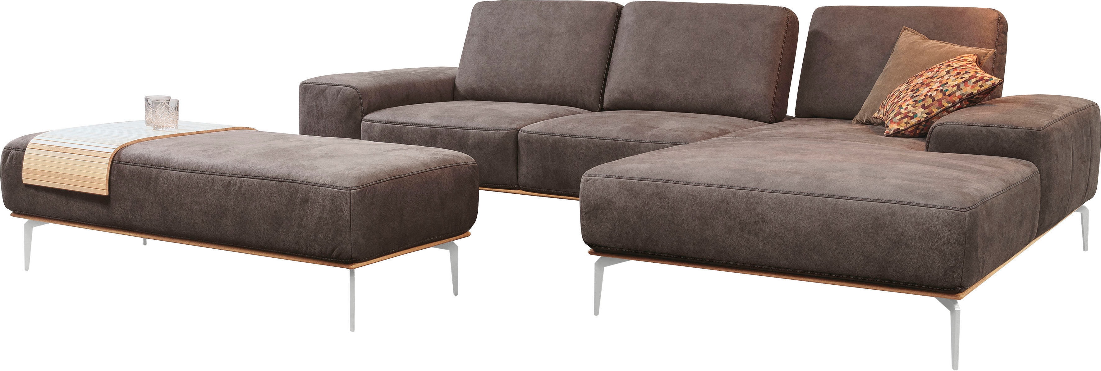 W.SCHILLIG Ecksofa "run, Designsofa, bequem, L-Form" mit elegantem Holzsockel, Füße in Chrom glänzend, Breite 299 cm