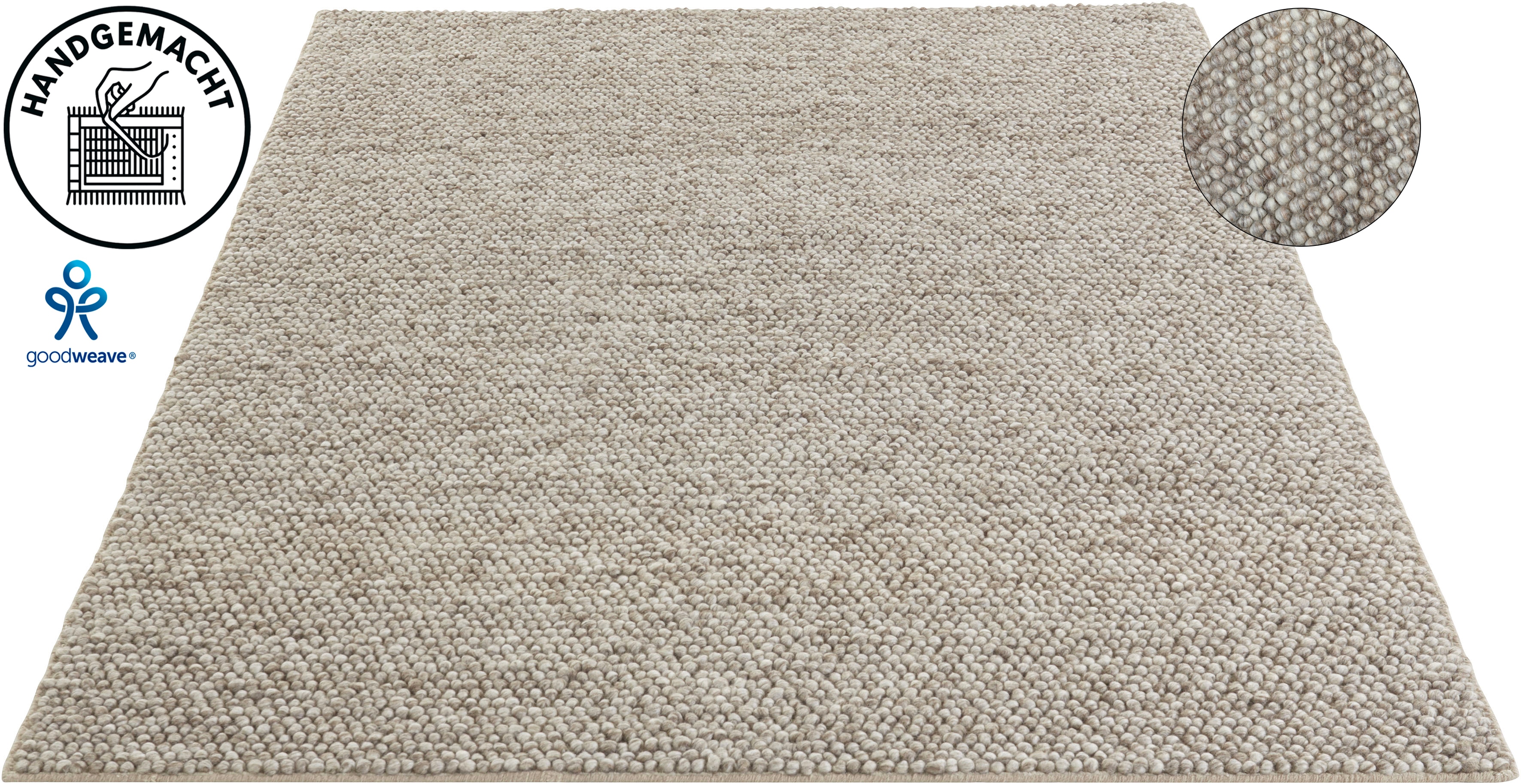 LeGer Home by Lena Gercke Wollteppich "Ainhoa, handgewebt, Wolle" rechteckig 12 mm Höhe einfarbig, Wolle, Teppich, Wohnzimmer, Schlafzimmer, Esszimmer