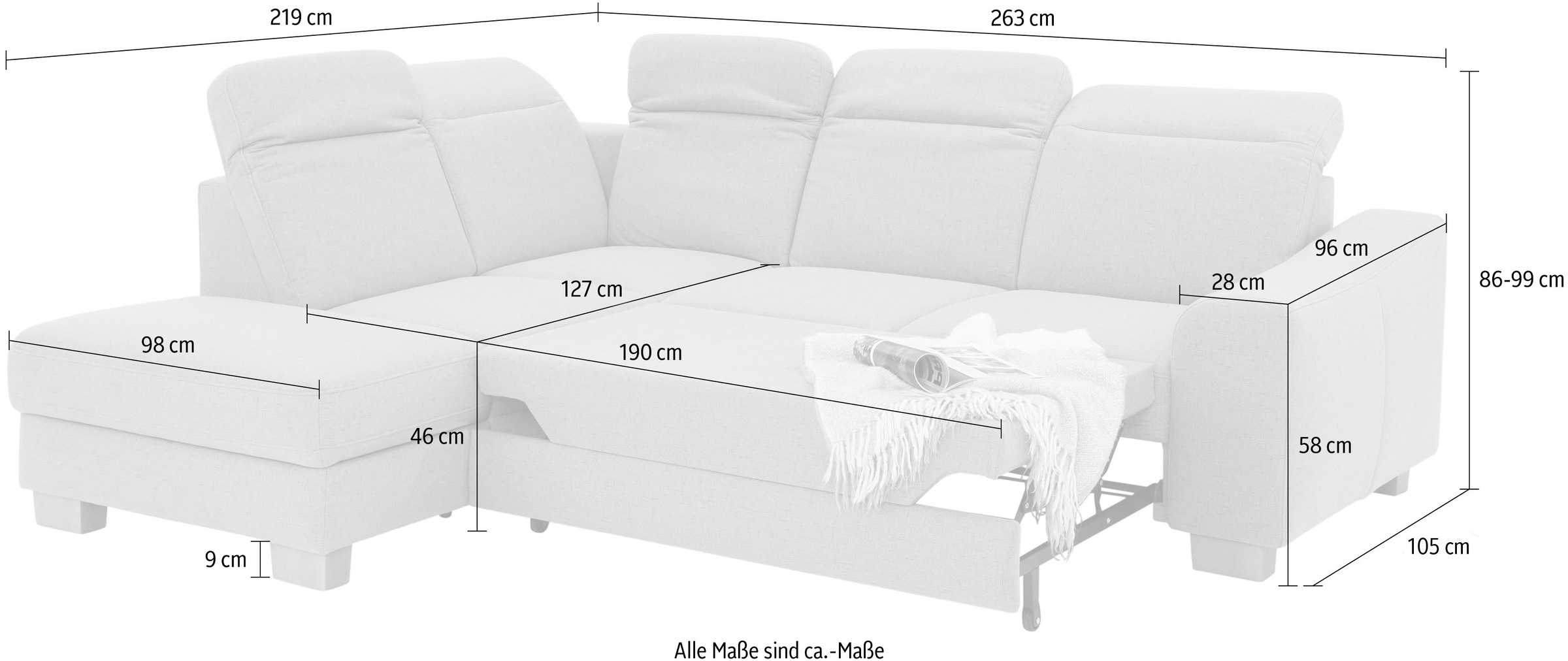 Home affaire Ecksofa »Dundee L-Form«, wahlweise mit Kopfteilverstellung und zusätzlich mit Bettfunktion