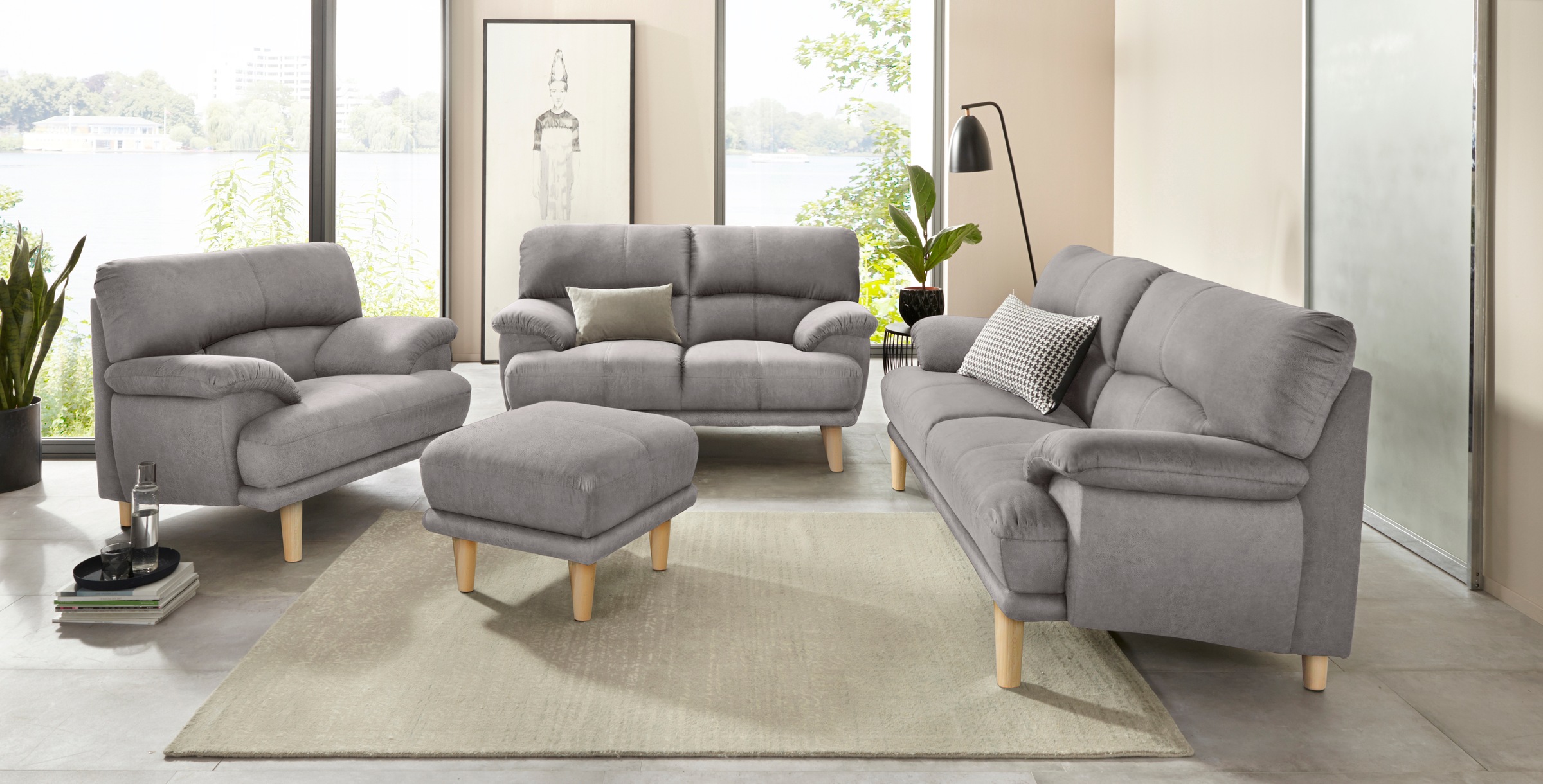 Fußhocker TRENDMANUFAKTUR "Cecilia", silber, B:66cm H:44cm T:66cm, Hocker, Fußhocker 3