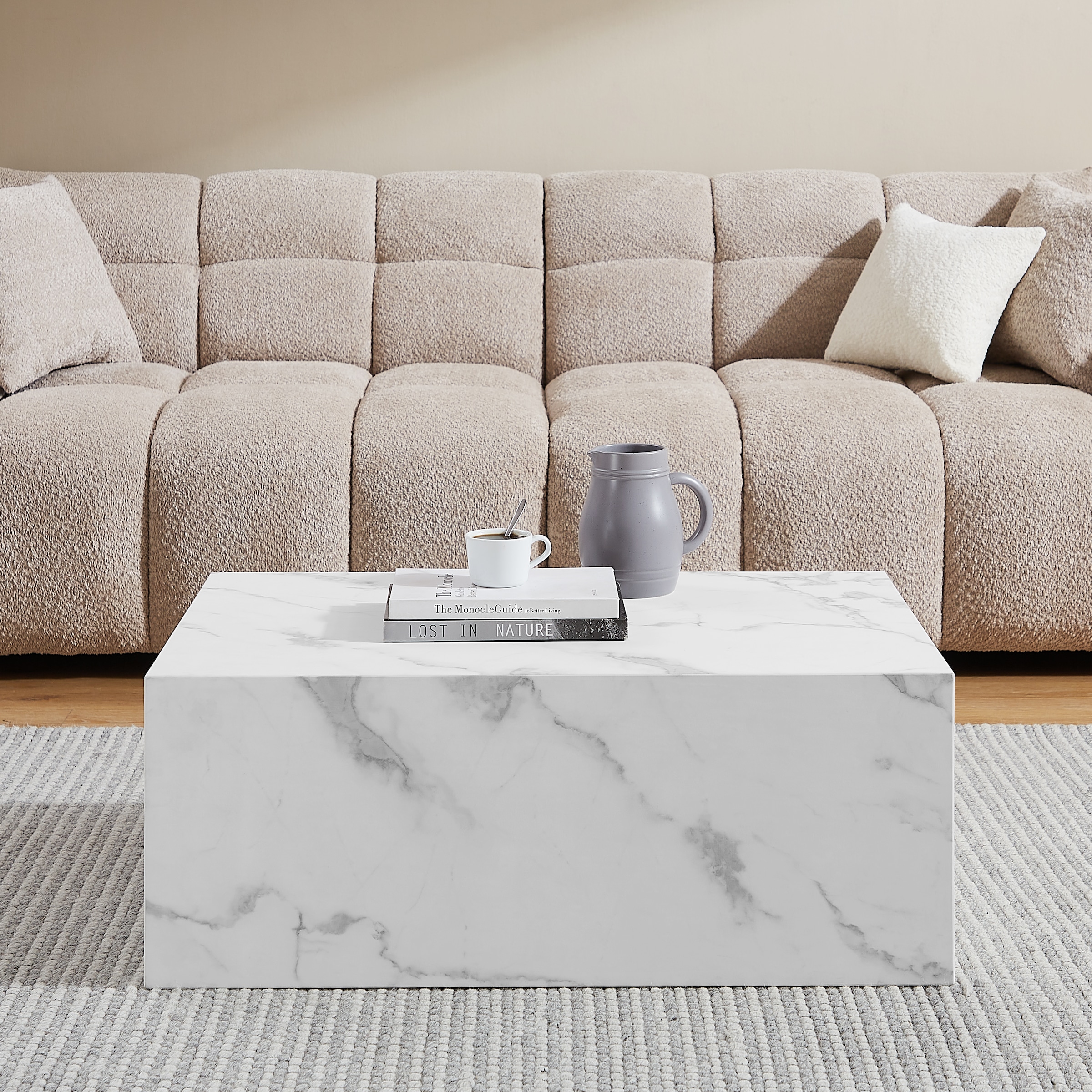 SalesFever Couchtisch »Almeria Beistelltisch B/T 90/60 cm«, rechteckig 90x60 cm, in Marmoroptik foliert