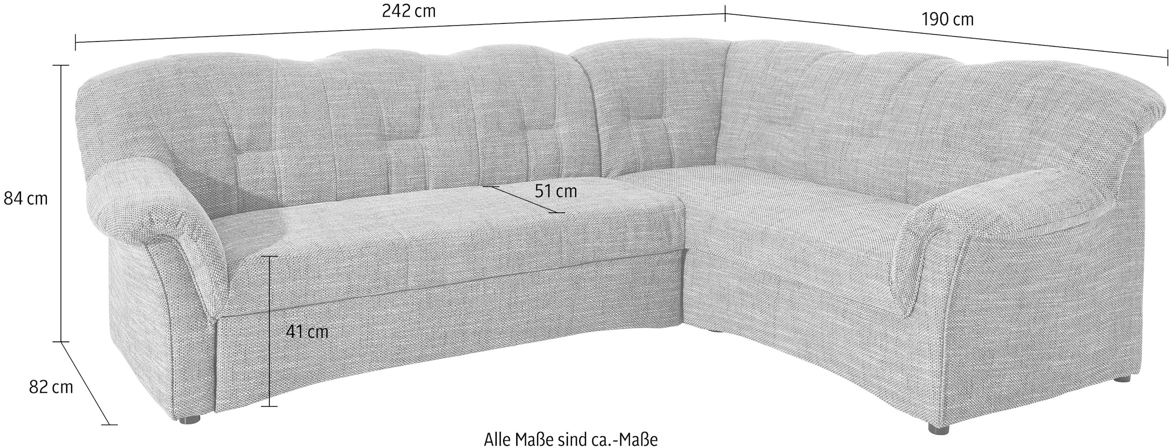 DOMO collection Ecksofa »Papenburg B/T/H: 242/190/84 cm L-Form«, wahlweise mit Bettfunktion, Langer Schenkel links oder rechts