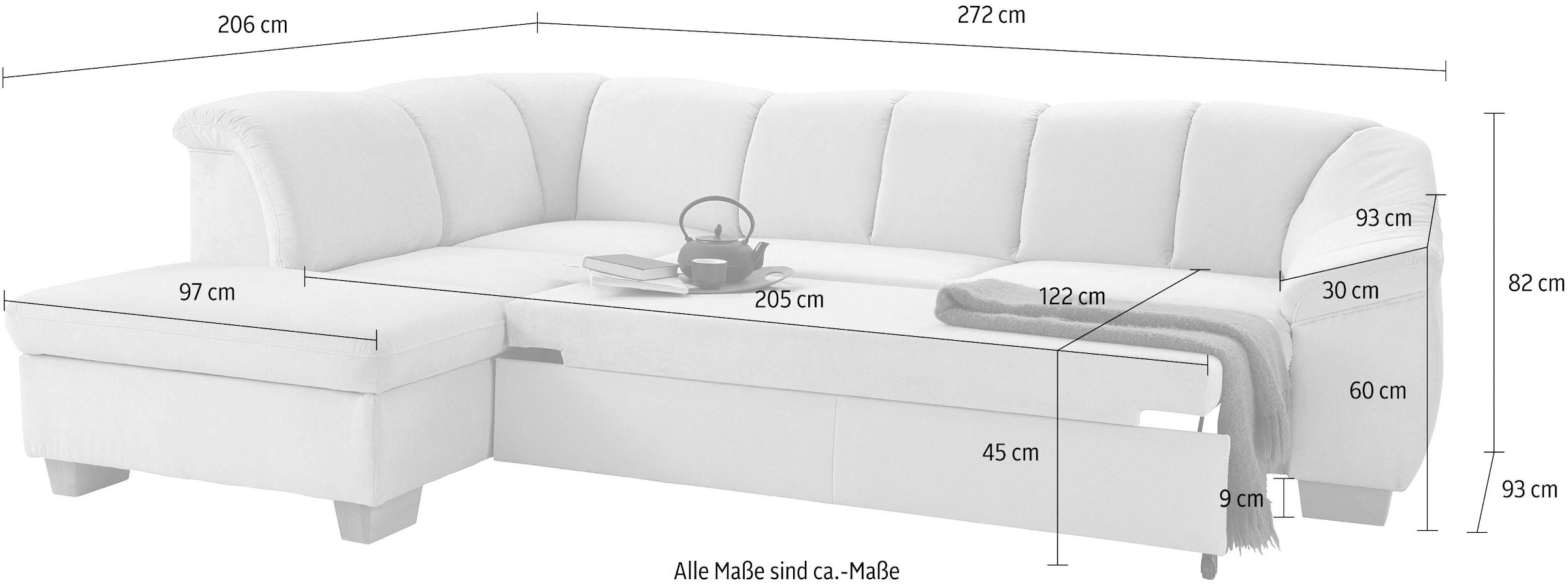 sit&more Ecksofa »Santo L-Form«, mit Federkern, wahlweise mit Bettfunktion und Stauraum