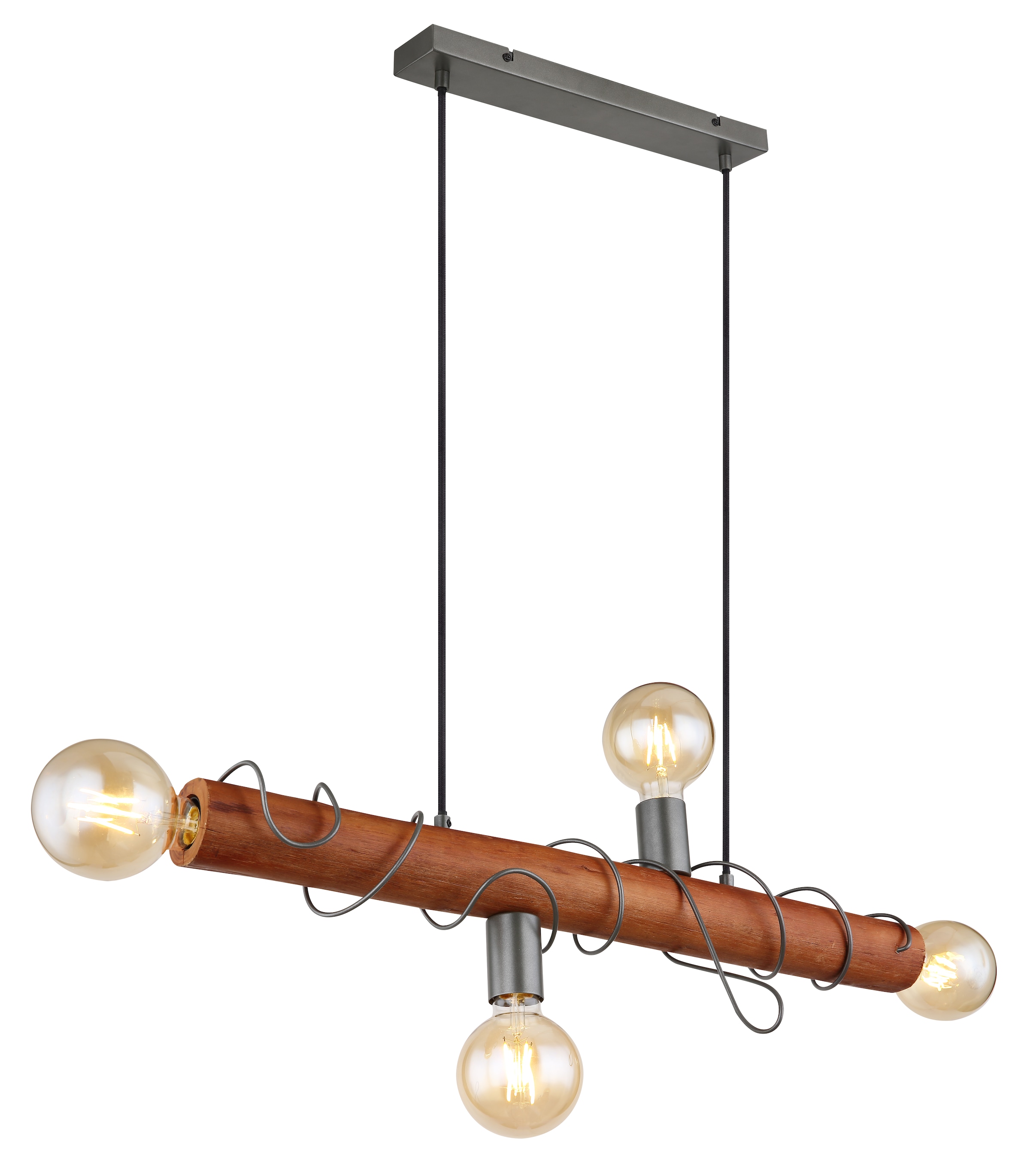 GLOBO LIGHTING Hängeleuchte »ALICE«, Leuchtmittel E27 | ohne Leuchtmittel, Hängelampe/Holz/Kabel um Holz gewickelt/grau