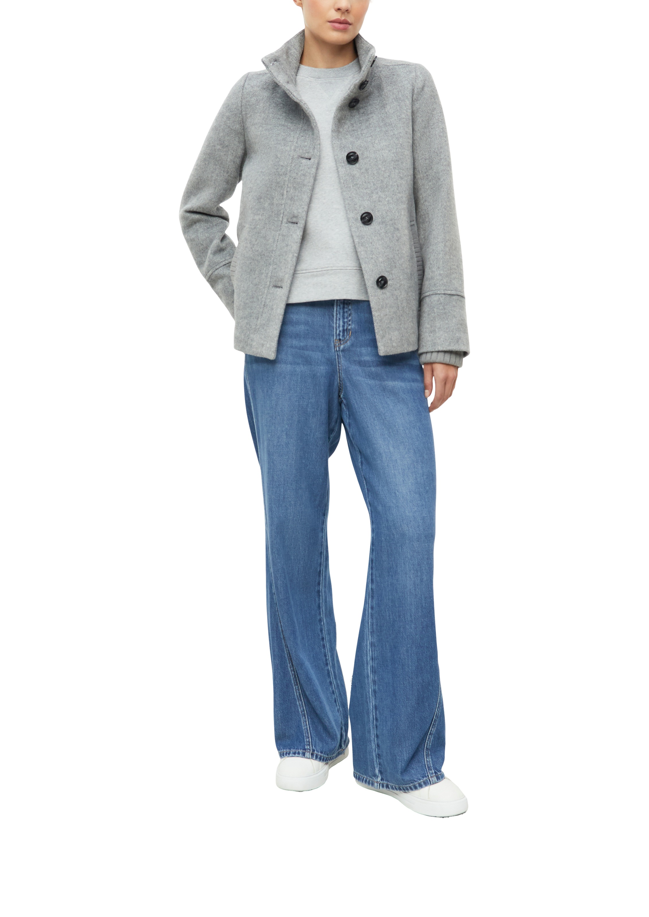 s.Oliver Wolljacke ohne Kapuze Winterjacke mit Stehkragen und Knopfleiste