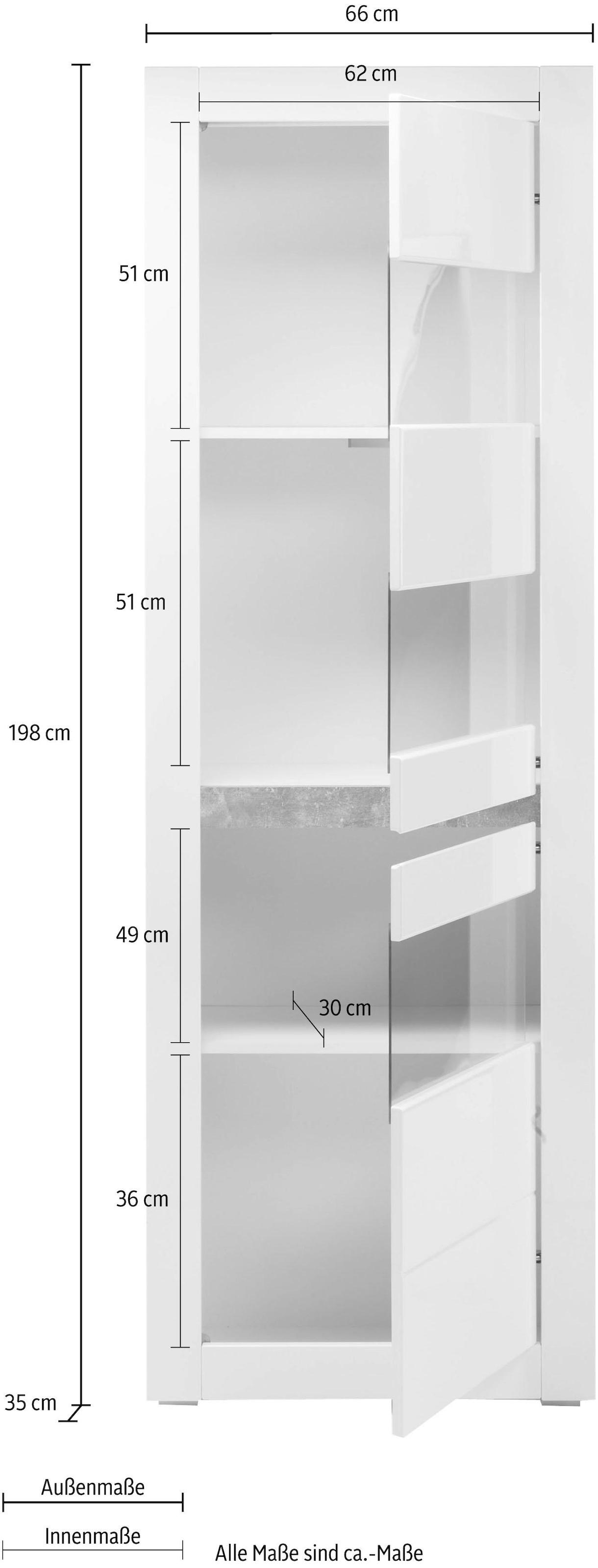 INOSIGN Vitrine »Carat«, Höhe 198 cm, zwei Leisten angeliefert, 1 x grau, 1 x weiss