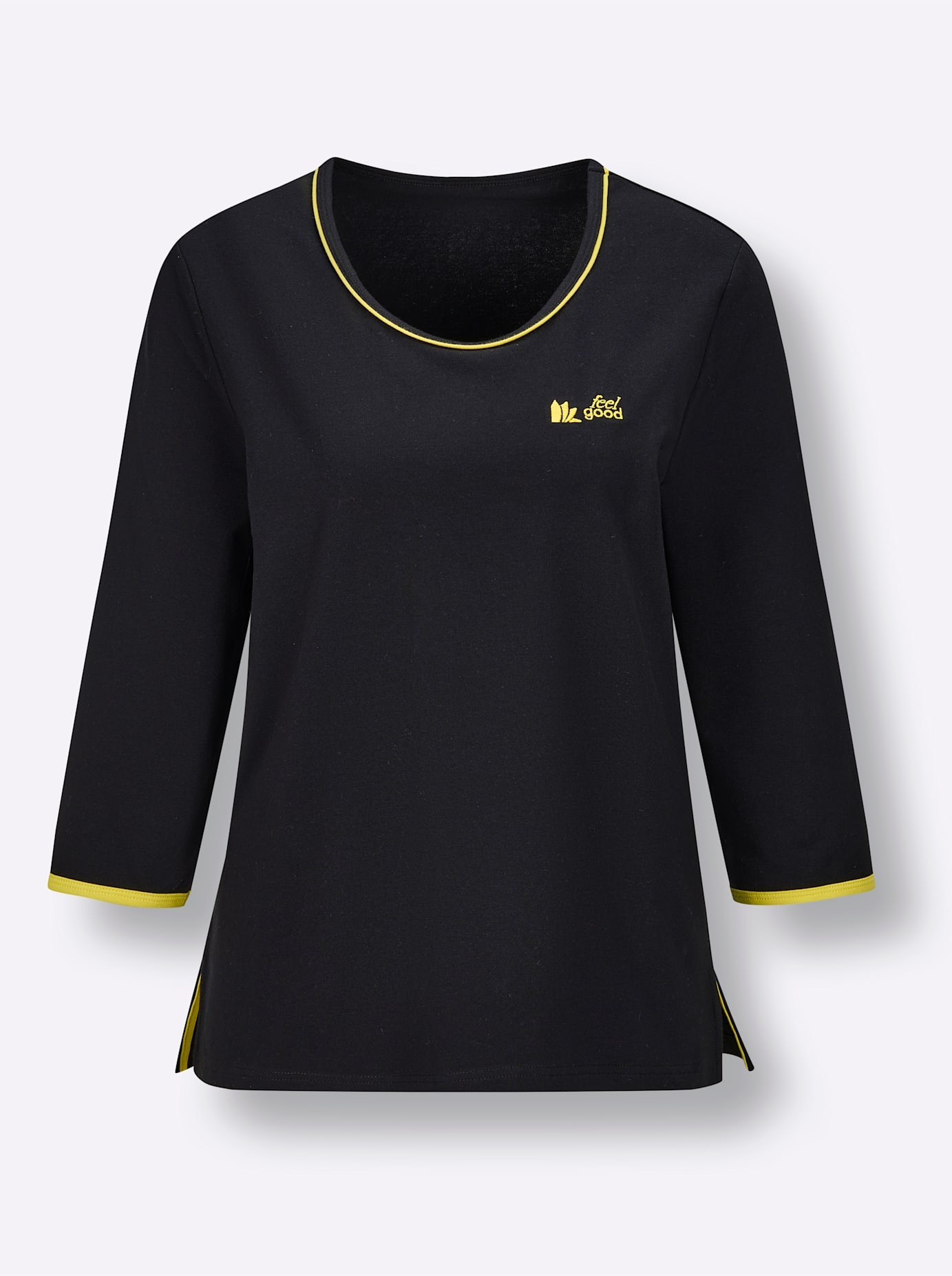 T-Shirt FEEL GOOD "Shirt", Damen, Gr. 40/42, schwarz, 95% Baumwolle, 5% Elasthan, unifarben, Shirts T-Shirt 2