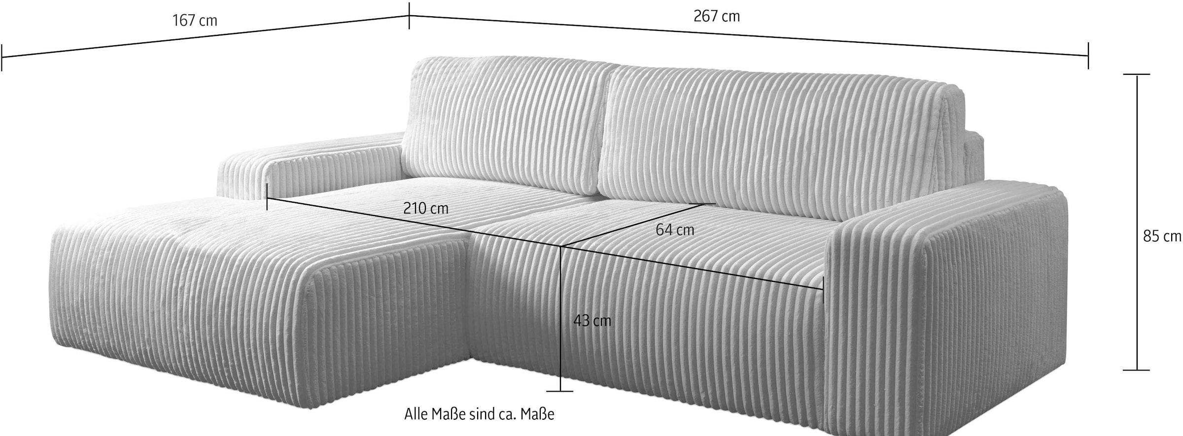 WERK2 Ecksofa »Hugo-L L-Form«, Design Ecksofa in Cord mit Schlaffunktion & Bettkasten