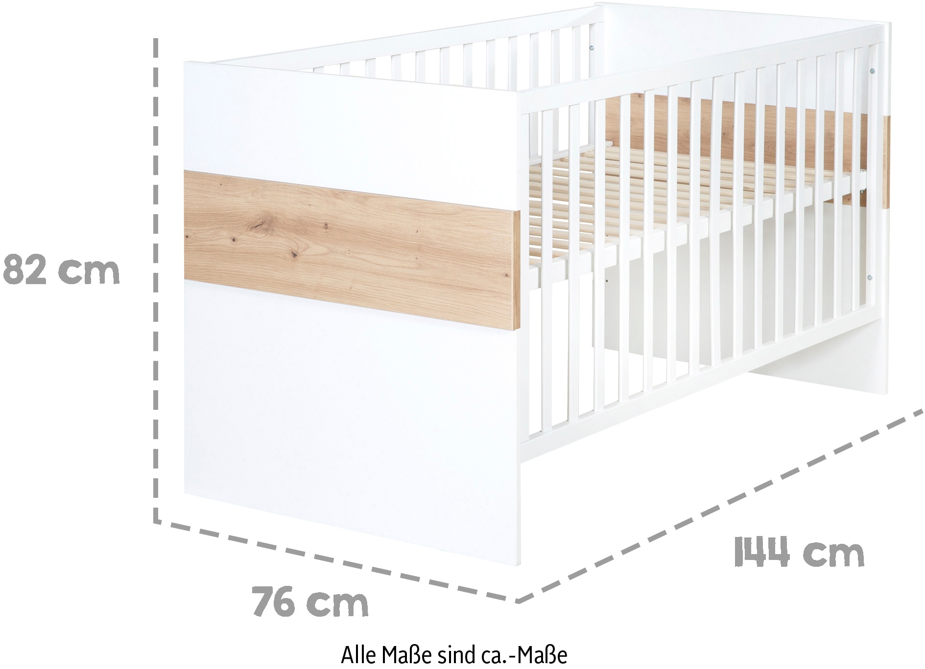 roba® Babyzimmer-Komplettset »Lion, Weiß/Artisan Eiche«, (Spar-Set, Babybett 70x140 cm, Wickelkommode), moderne & zweifarbig - Gitterbett: umbaubar, höhenverstellbar