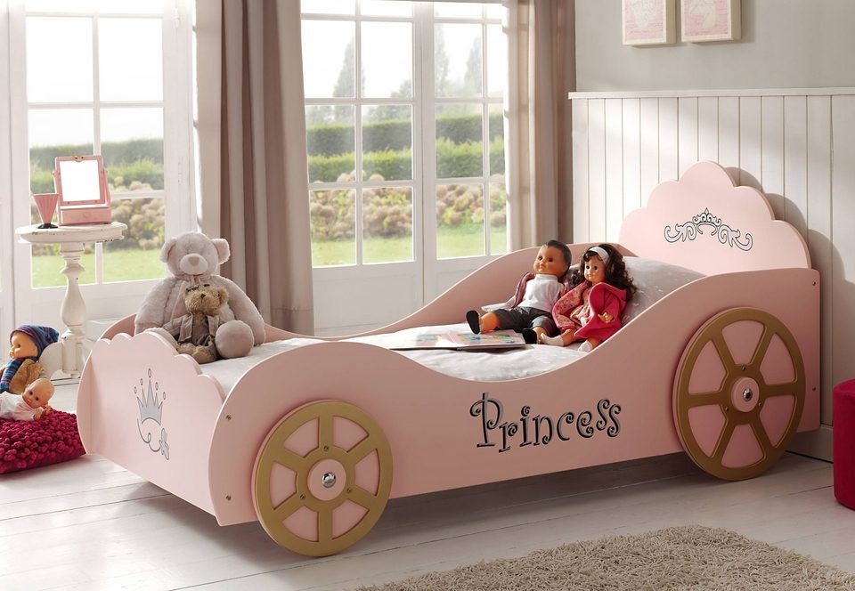 Vipack Kinderbett "Princess, in Kutschen-Optik, MDF rosa lackiert mit Appli günstig online kaufen