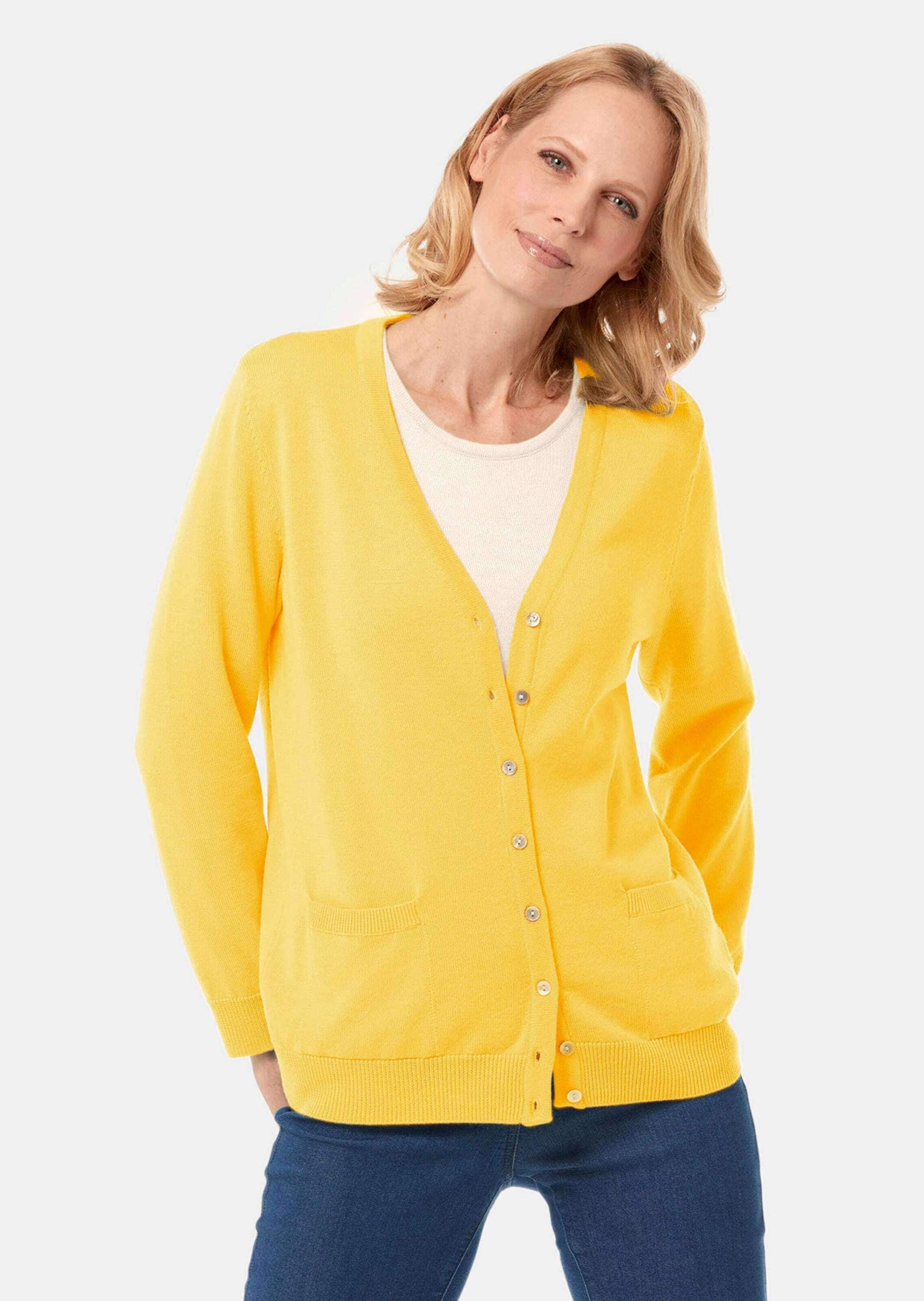 GOLDNER Strickjacke »Kurzgröße Uni Merino-Cardigan Langarm«