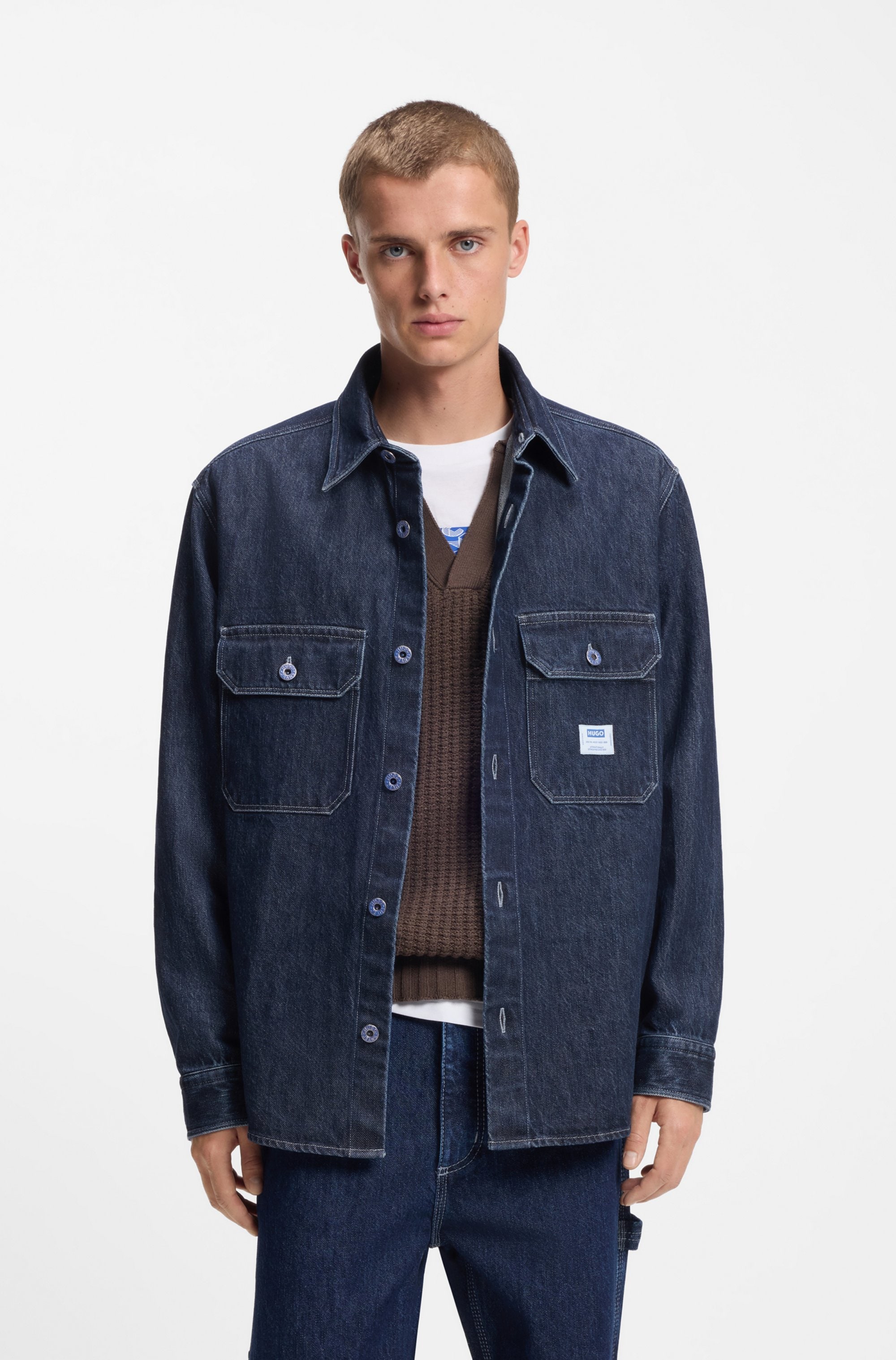 HUGO Jeanshemd Oversized-Fit, Denim-Qualität, Logo-Stickerei