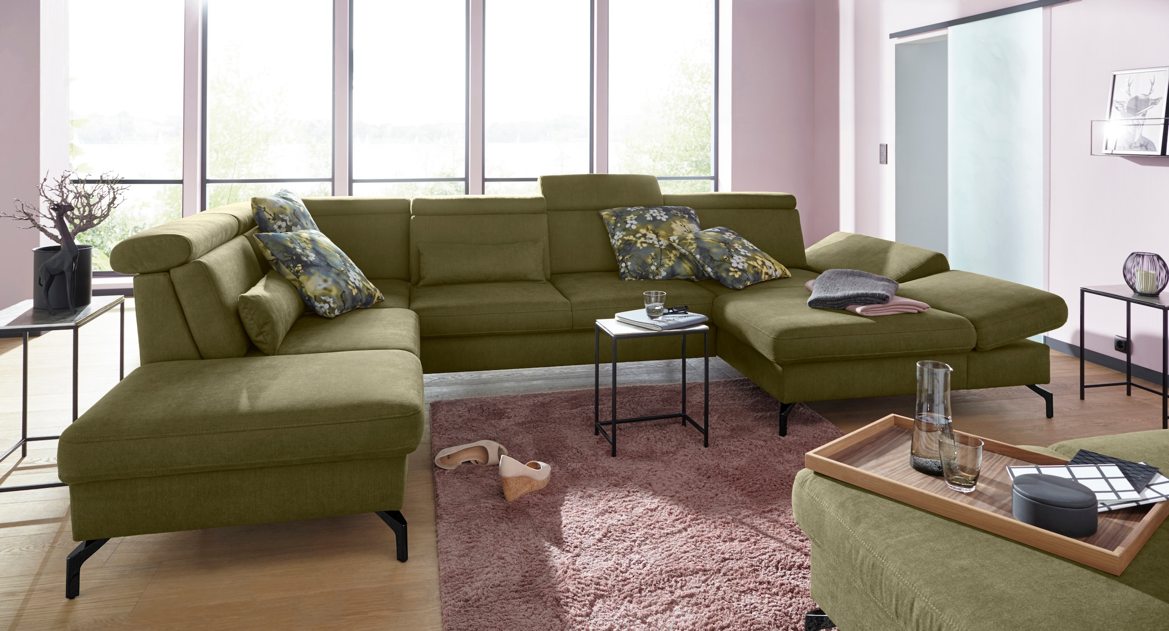 sit&more Wohnlandschaft »Brisbane U-Form«, Fußhöhe 15 cm, inklusive Sitztiefen-, Armteil- und Kopfteilverstellung