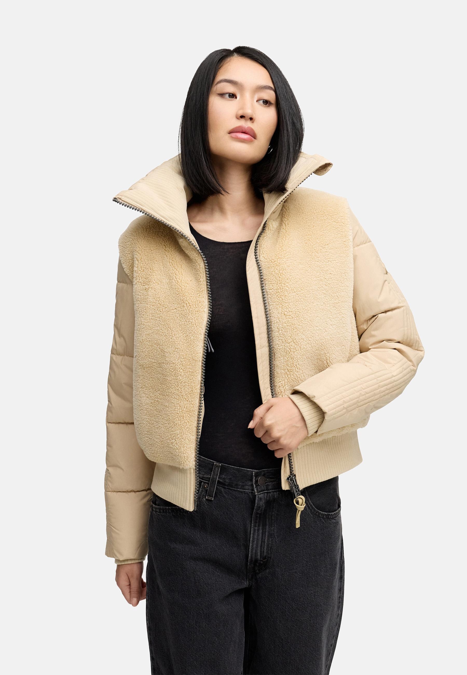 Navahoo Plüschjacke »Teddyzone 14«, ohne Kapuze, Teddy-Fleece Jacke mit hohem Kragen