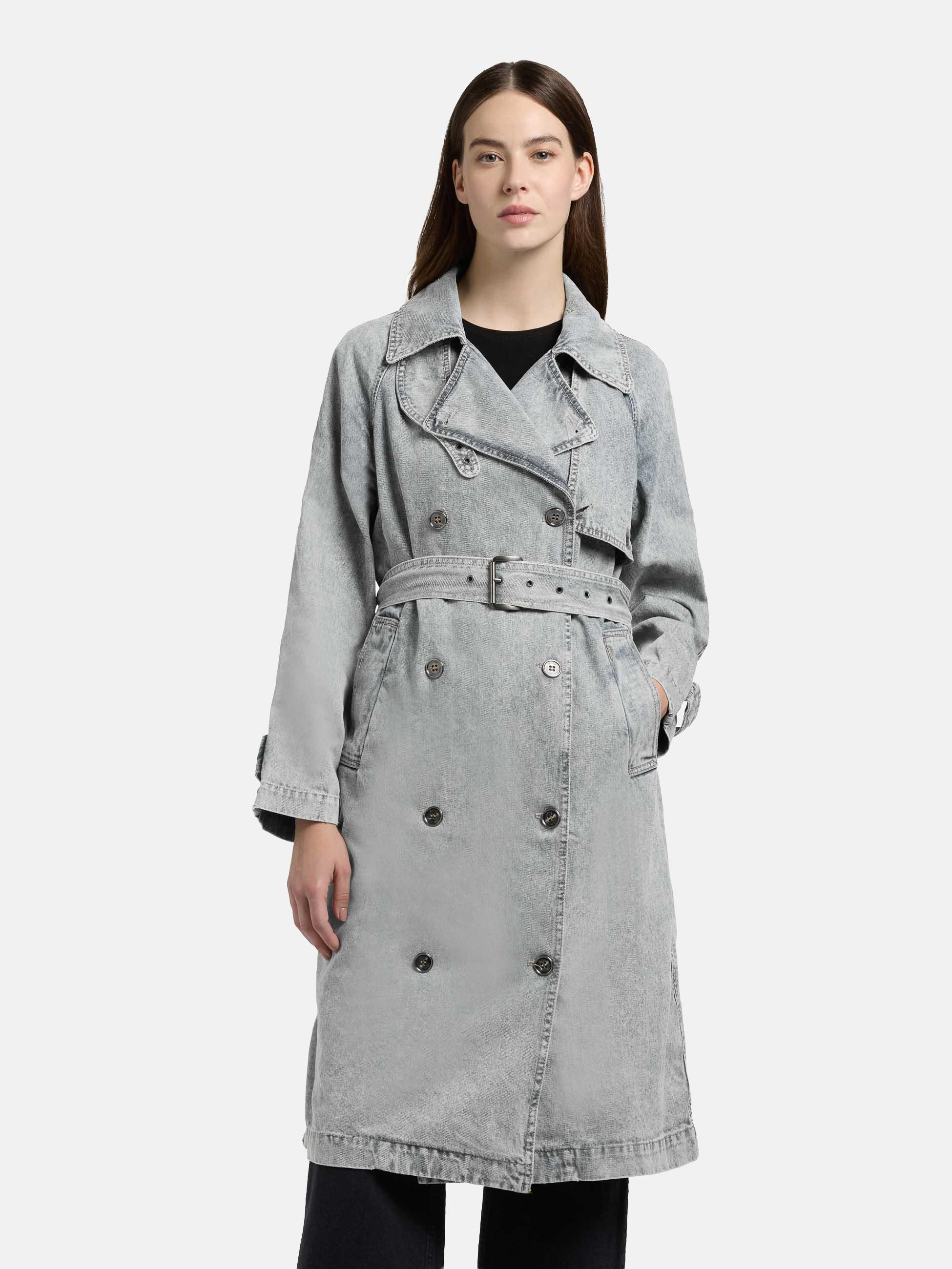 khujo Trenchcoat "Enza" Damen Übergangsmantel in Jeans-Optik
