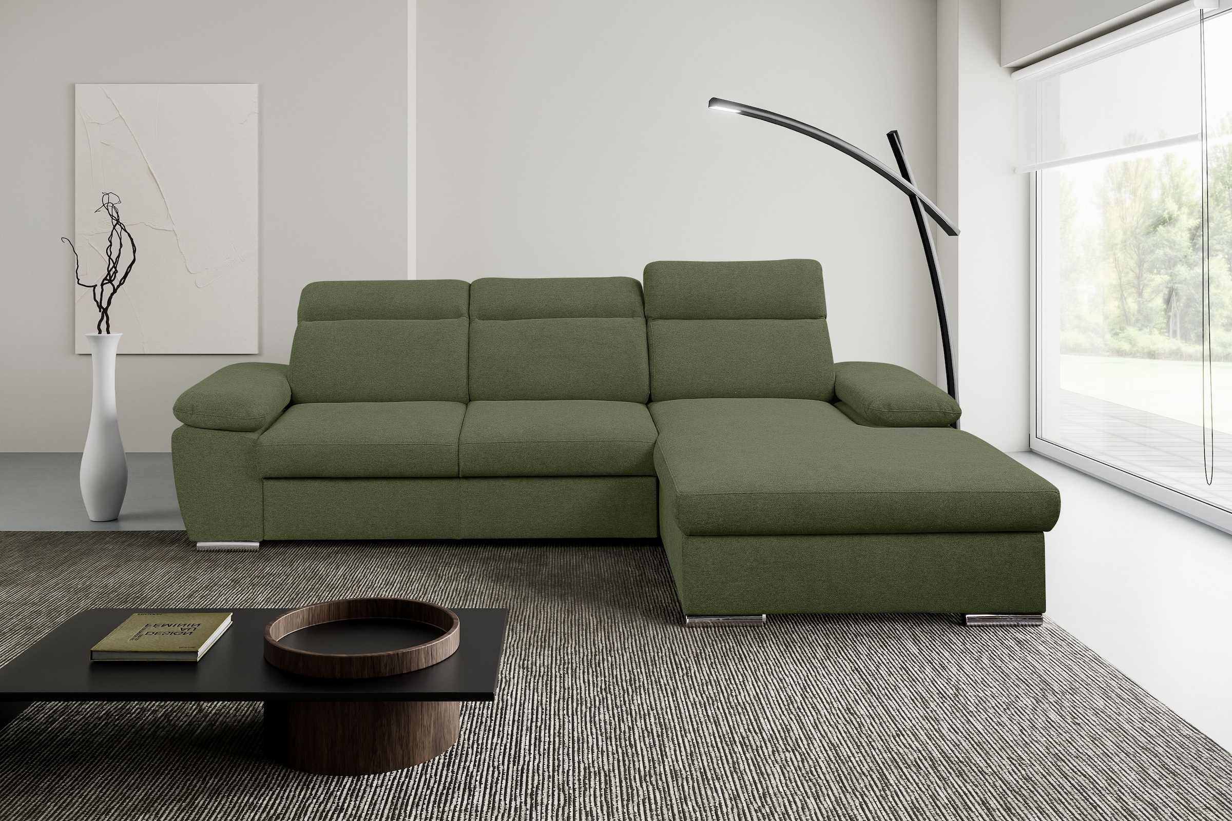 WERK2 Ecksofa "Palma 282 x 185 cm modern und bequem" Strukturstoff, L-Form, XXL, Schlaffunktion, Bettkasten