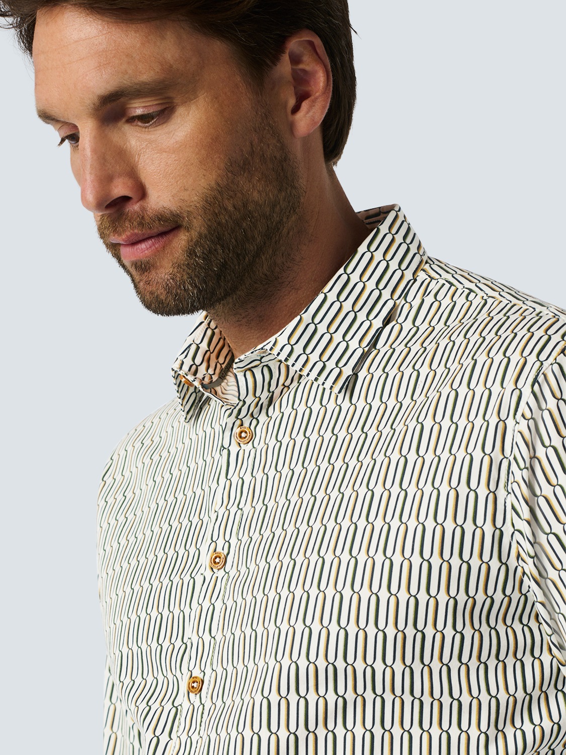 NO EXCESS Langarmhemd »No Excess Stilvolles Winterhemd mit dynamischem Allover-Muster«