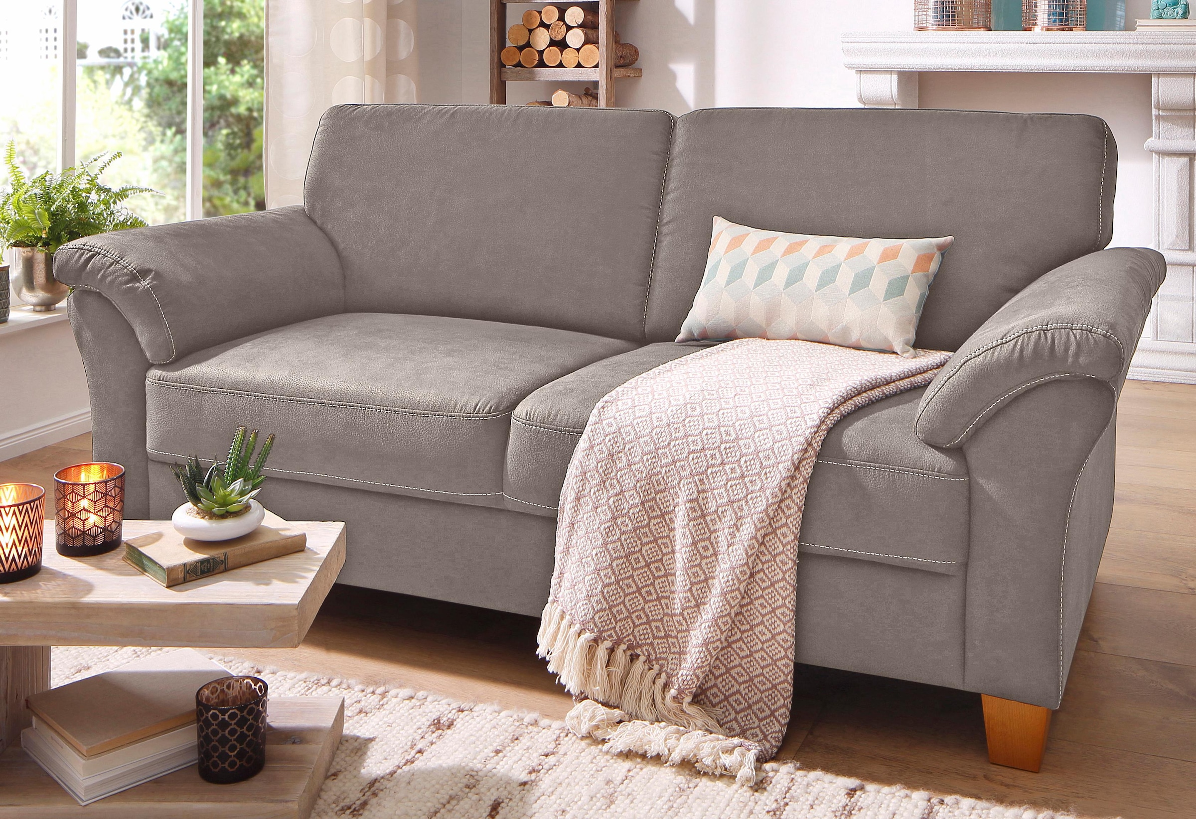 OTTO home 3-Sitzer "Borkum, B: 186 cm, Federkern, Komfortsitzhöhe 46 cm" Landhausstil, Holzfüße, Kopfstützen nachrüstbar