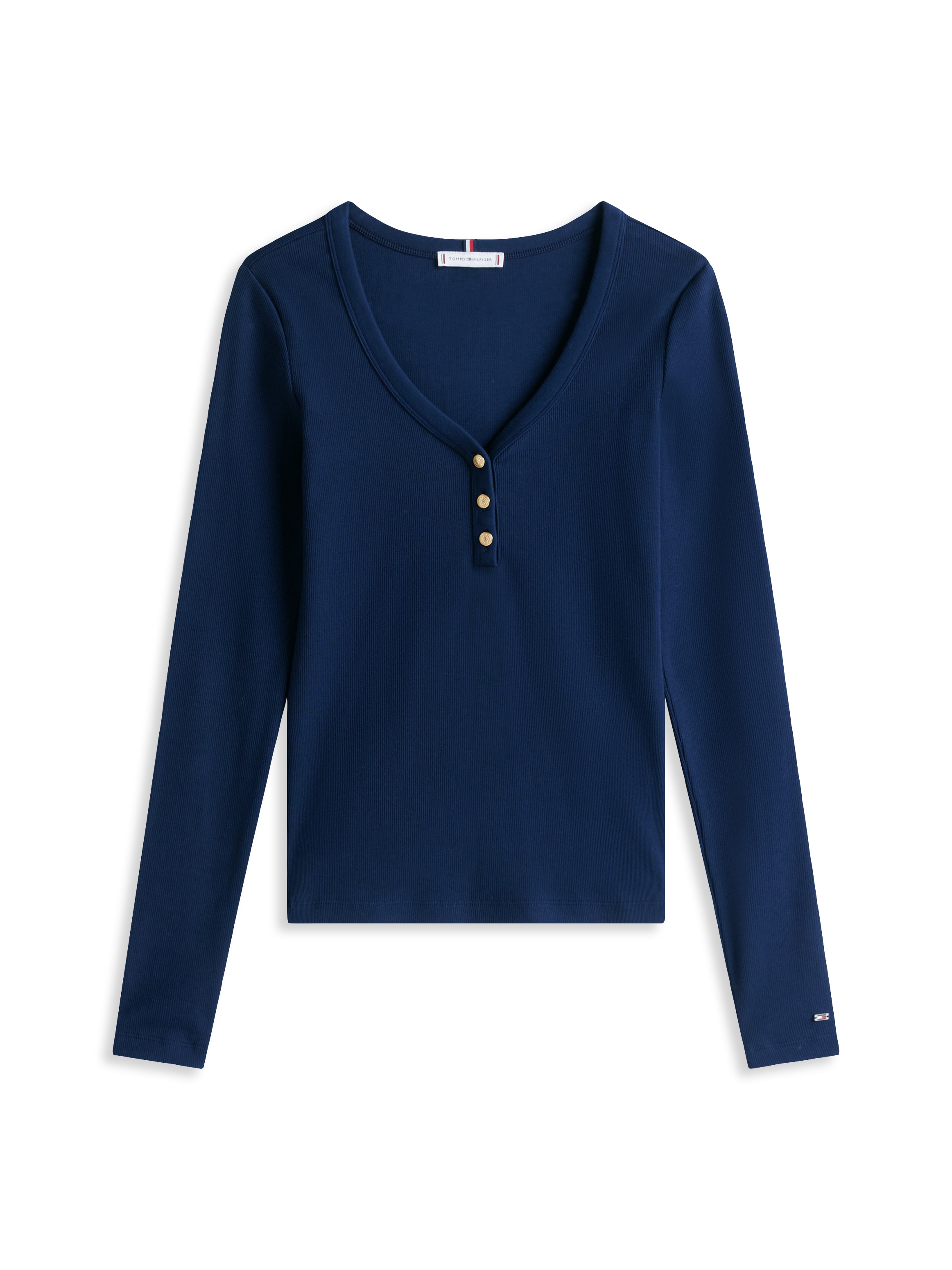 Tommy Hilfiger Langarmshirt »SLIM HENLEY GB SCOOP-NK LS«, mit Rippenstruktur, mit Metalllabel