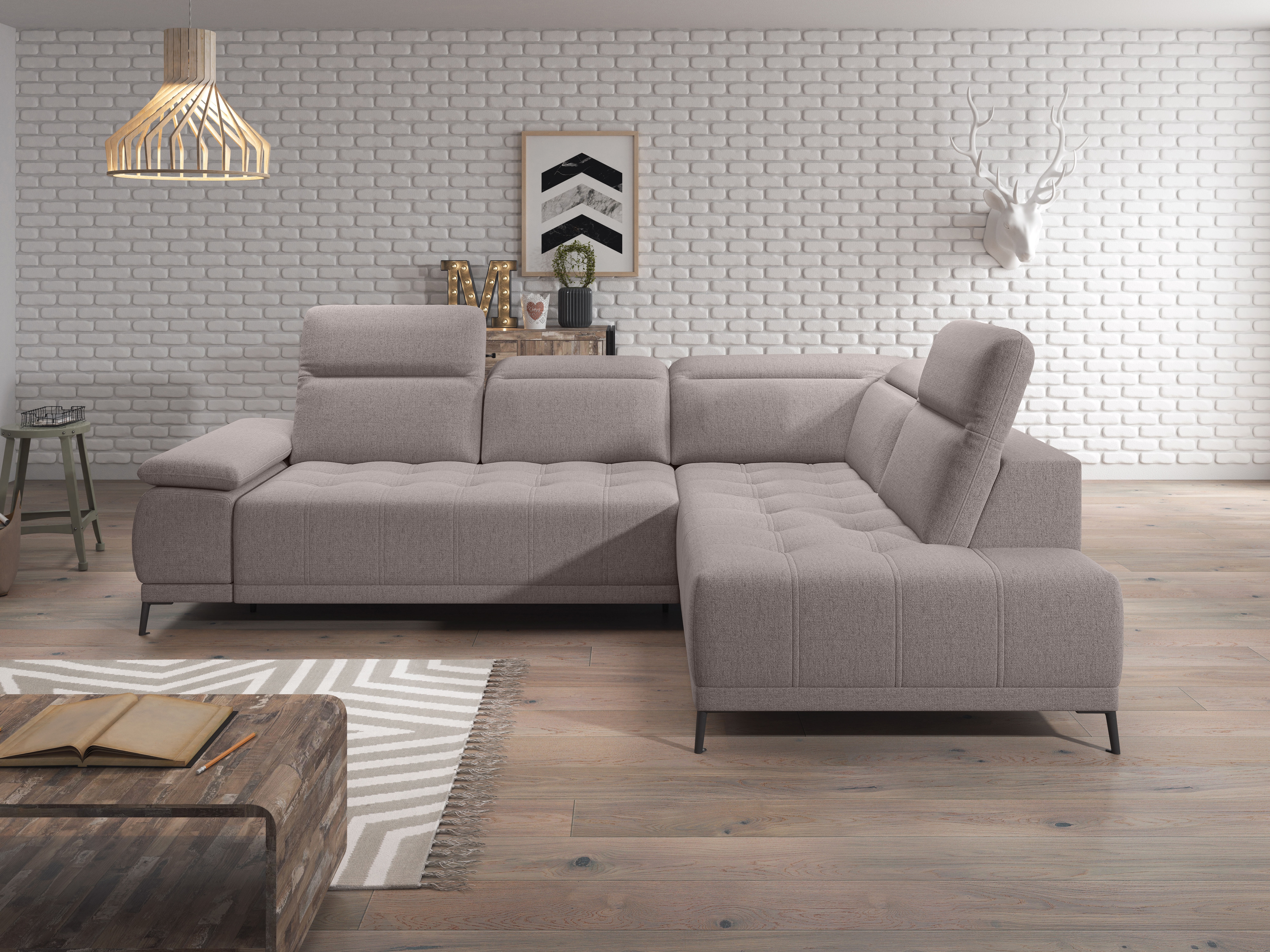 WERK2 Ecksofa "Focus-L 204 x 278 cm modern und bequem" Luxus-Microfaser, L-Form, elektrische Sitztiefenverstellung