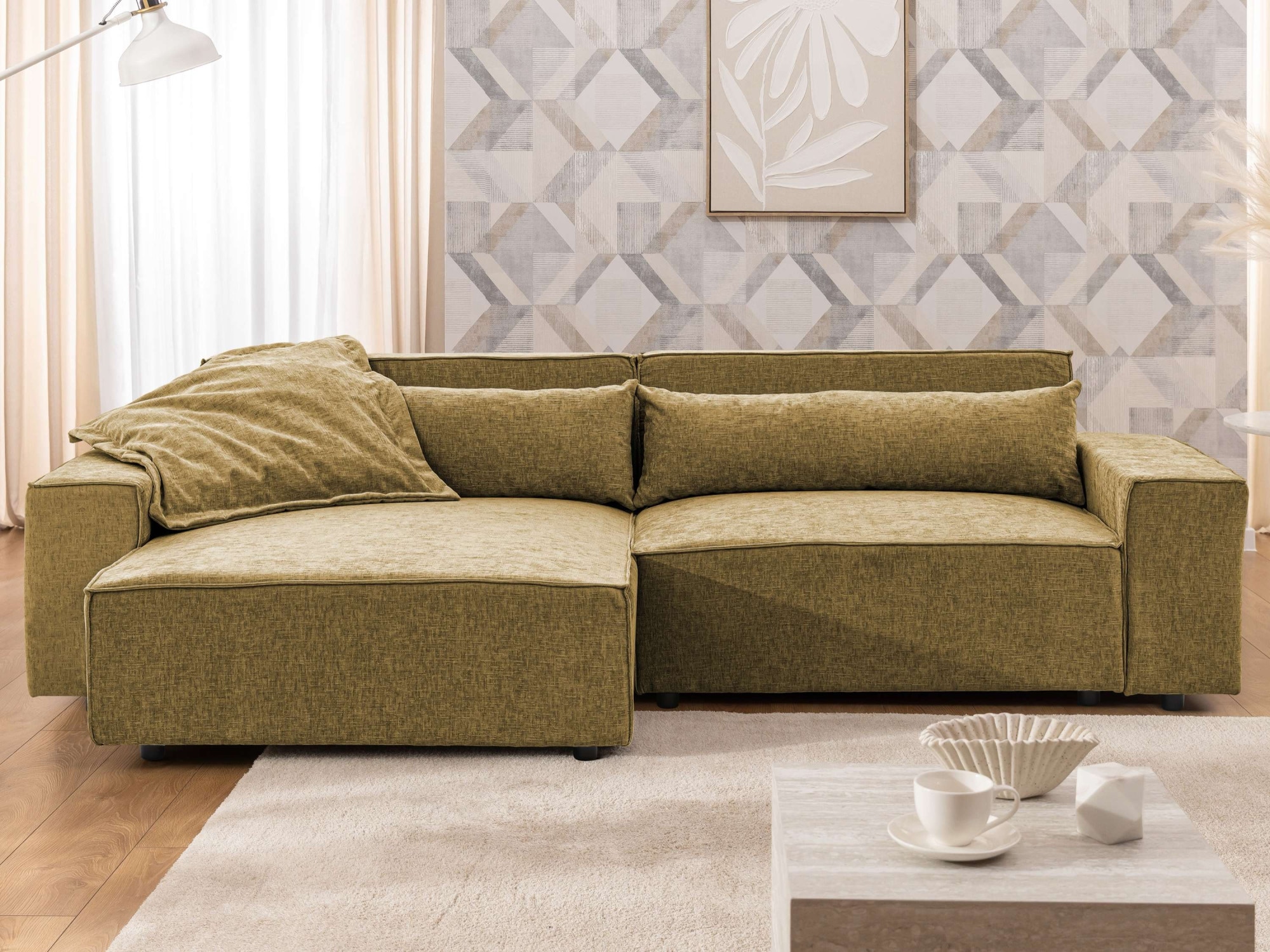 OTTO home Ecksofa "KINLEE Design-Sofa mit Recamiere rechts/links, Maße B/T/H 251/144/70cm" L-Form mit Wellenunterfederung, ohne Bettfunktion, modern und beguem