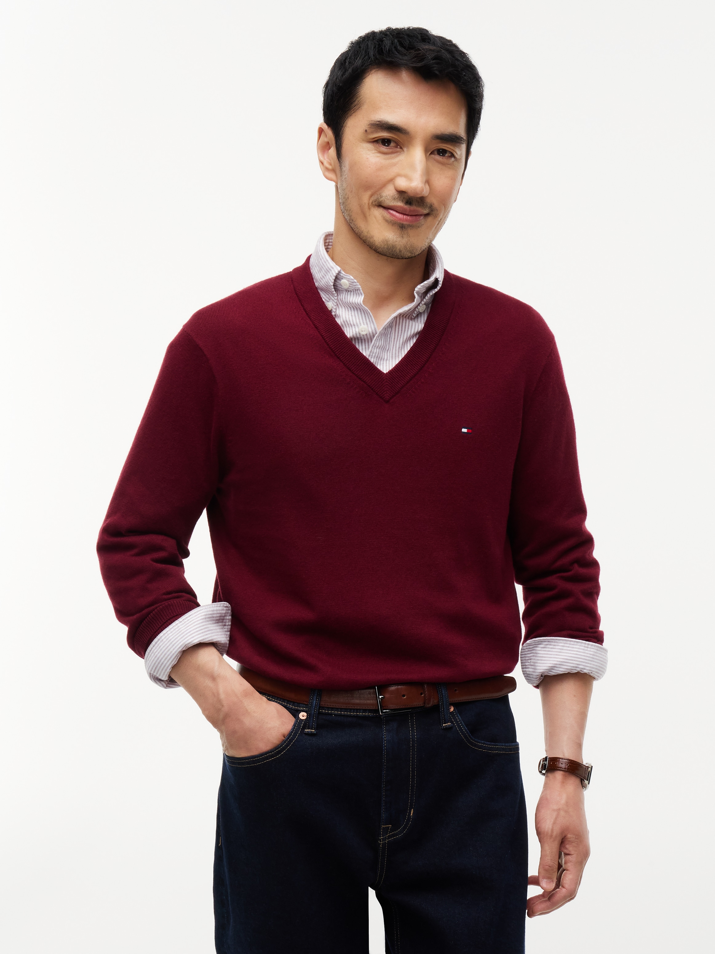 Tommy Hilfiger V-Ausschnitt-Pullover "PIMA ORG CTN CASHMERE V NECK"