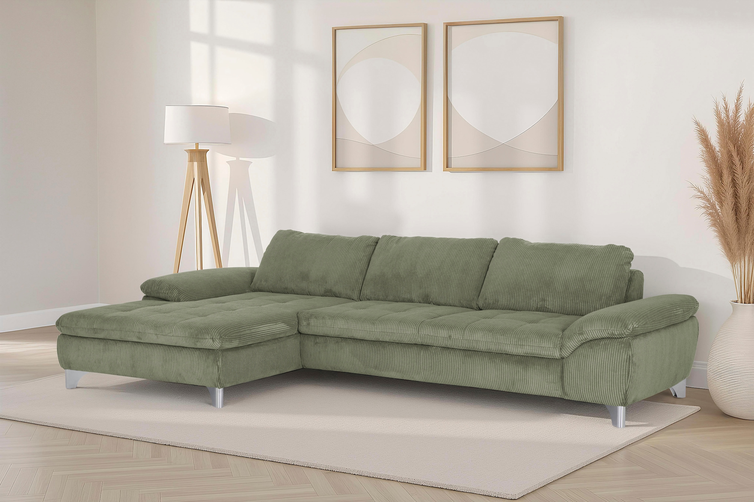 Die PlanBar Ecksofa »Recamiere MP-IN14007 L-Form, Breite 318 cm« wahlweise mit Schlaffunktion und verstellbaren Kopfstützen