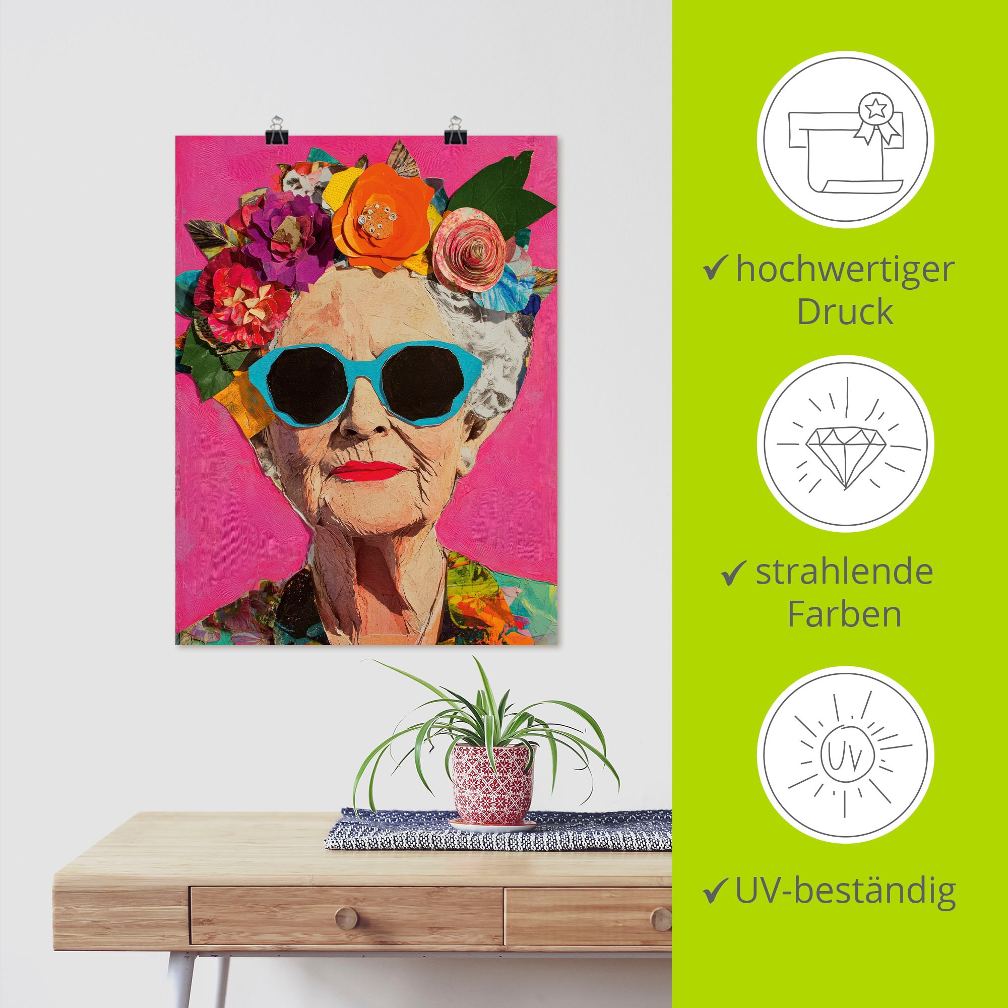 Wandbild ARTLAND "Wild und fabelhaft, Frau mit Blumenkranz", farbe bild(er): farbig, B:45cm H:60cm, Papier, Bilder, als Alubild, Leinwandbild, Poster, Wandaufkleber in verschied. Größen 2