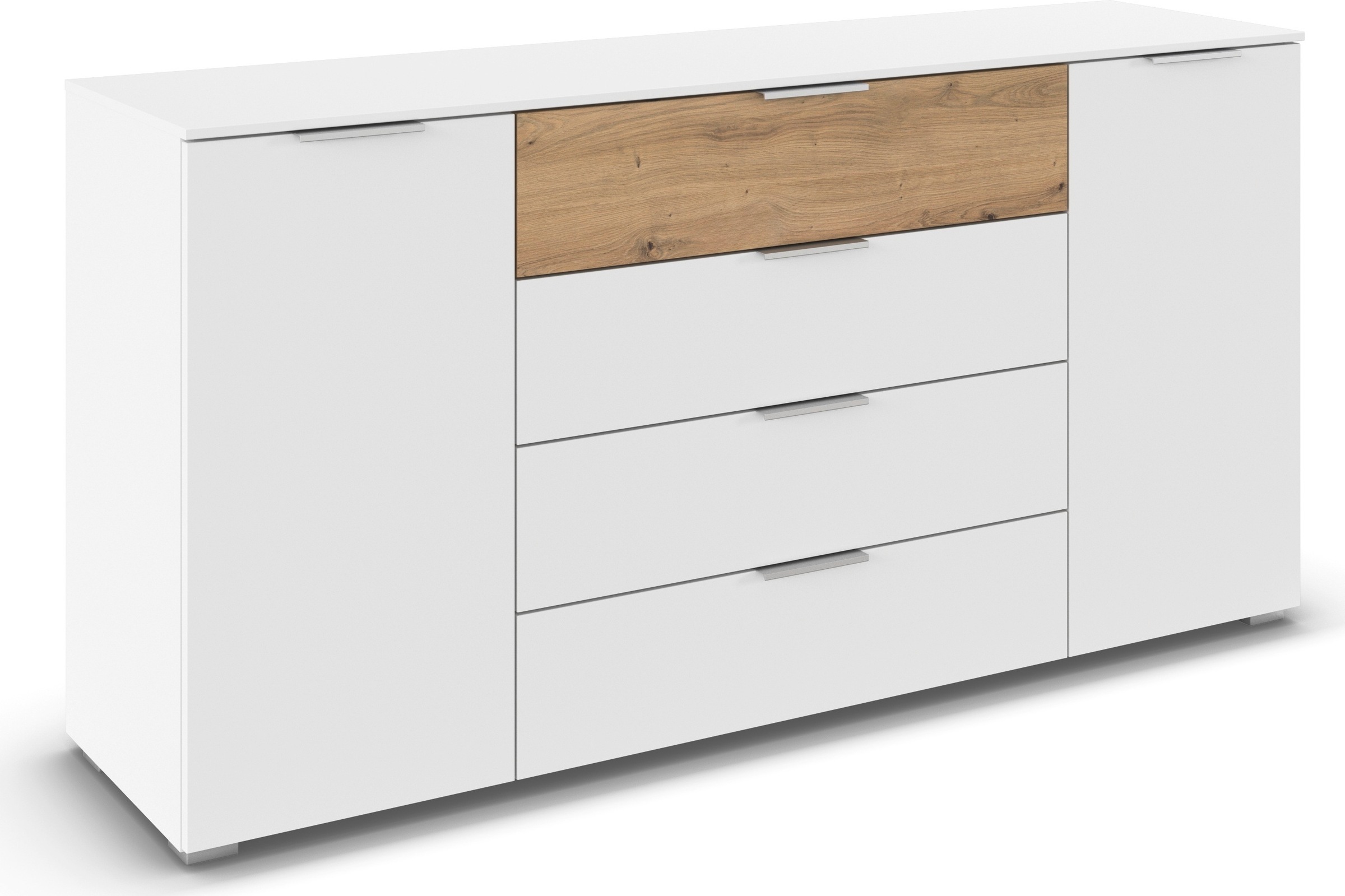 OTTO home "Kommode Sideboard Schubladenkommode Schlafzimmerkommode ASTANA" Breite 160 cm / Höhe 81 cm, mit 4 Einlegeböden, 2-türig, 4 geräumige Schubladen, Kantengriff Alufarben MADE IN GERMANY