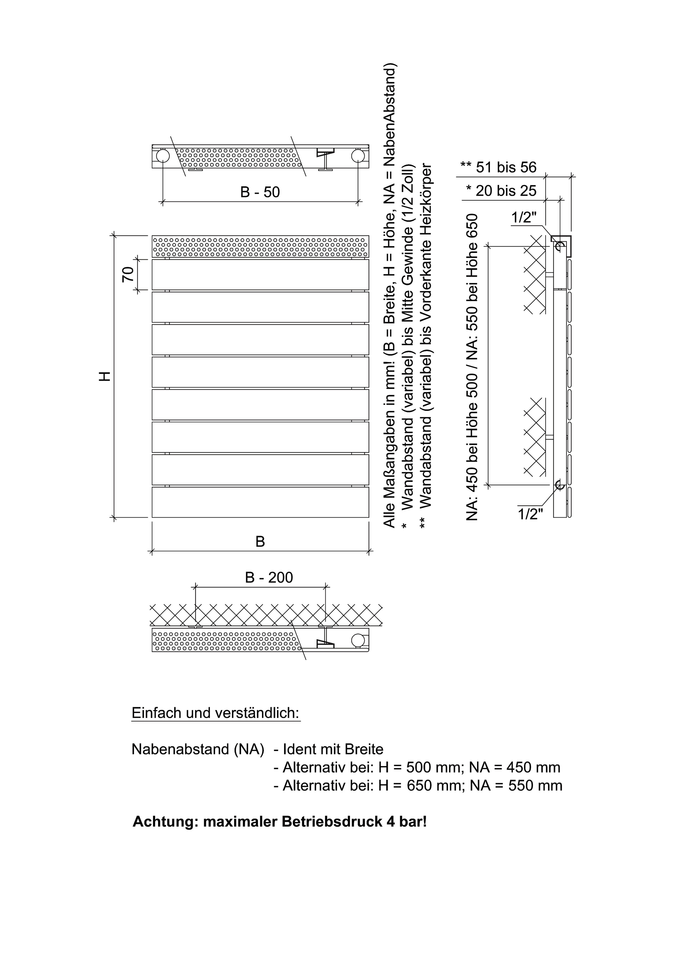 Ximax Badheizkörper »Pep 500 mm x 600 mm«, 375 Watt, Seitenanschluss NA: 450 mm, weiß