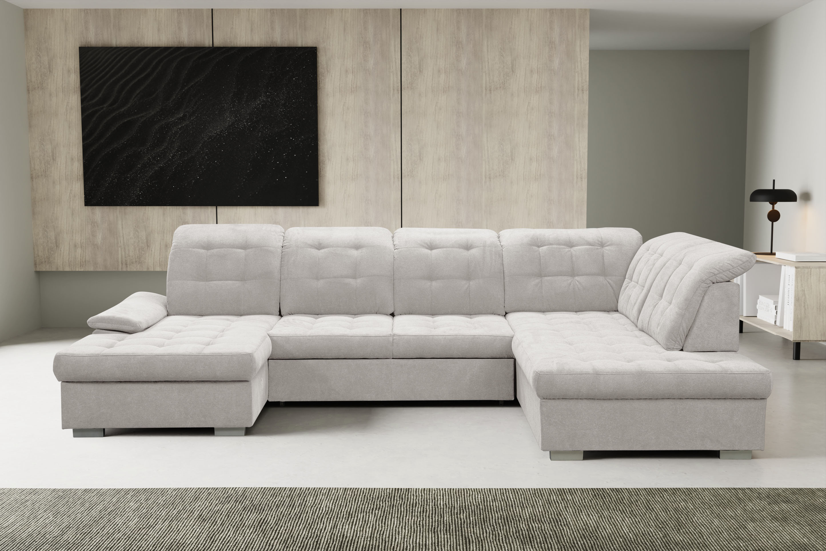 WERK2 Wohnlandschaft "Kordula-New 332 x 217 cm Multifunktion Couch modern und bequem" Luxus-Microfaser Chenille, U-Form, XXL, Sitztiefenverstellung
