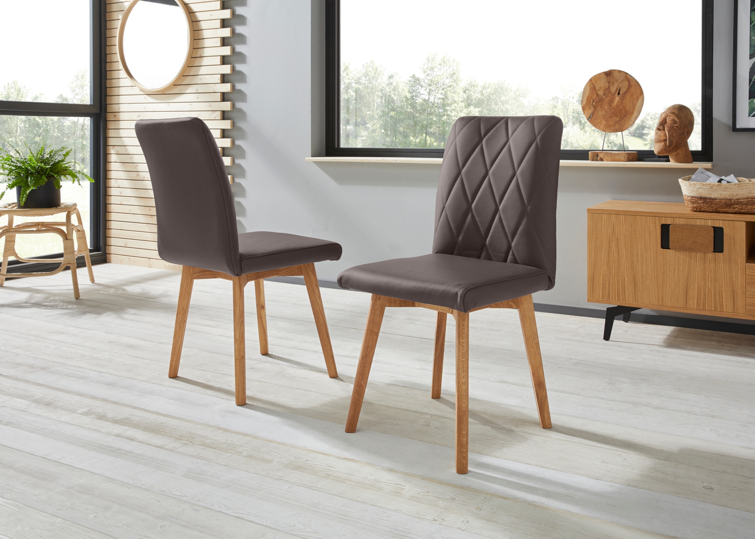 Home affaire Esszimmerstuhl "Brest" (Set) 2 Stk. Leder Gestell aus Eiche Ma günstig online kaufen