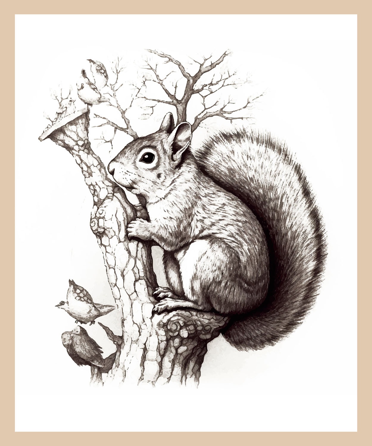 queence Bild mit Rahmen »Eichhörnchen auf Baum«, Eichhörnchen-Jahreszeiten-Natur-Weihnachten, (1 St.), Premium Rahmenbild, liebevolle Handarbeit