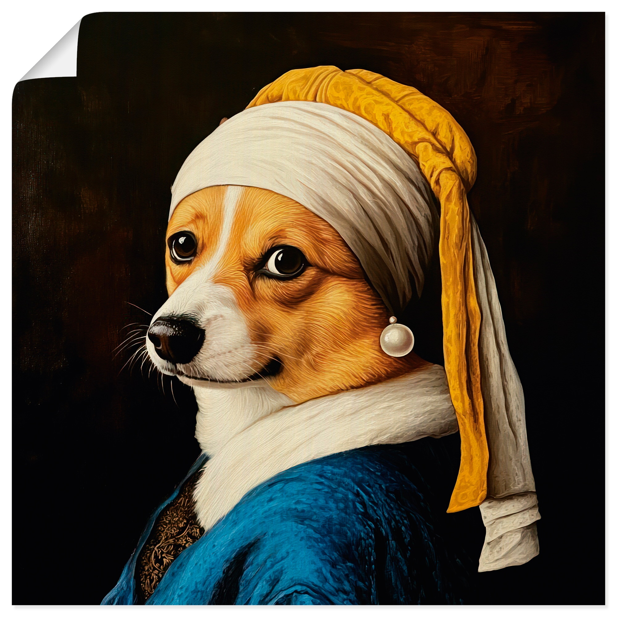 Wandbild ARTLAND "Der Corgi mit dem Perlenohrring", farbe bild(er): schwarz, B:40cm H:40cm, Papier, Bilder, als Alubild, Leinwandbild, Poster, Wandaufkleber in verschied. Größen
