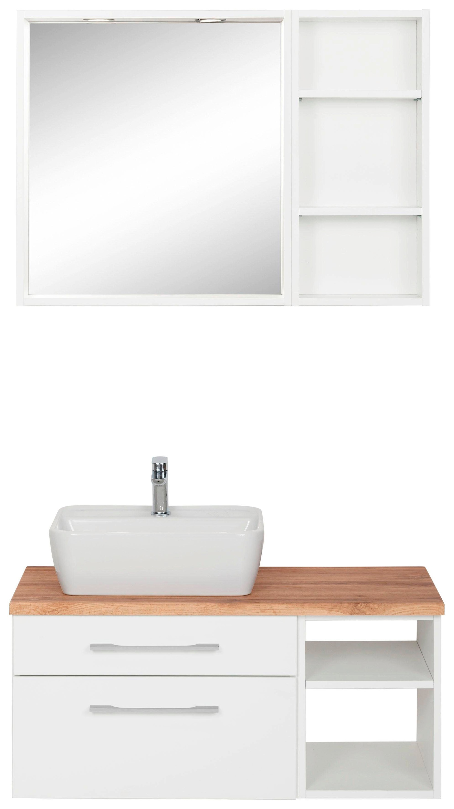 welltime Badmöbel-Set "Davos" 3 Stk. tlg. Waschplatz mit Regal und Spiegel günstig online kaufen