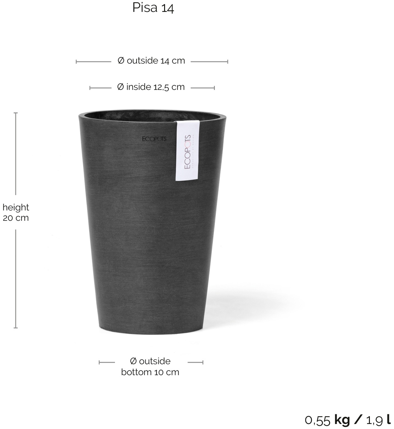 ECOPOTS Blumentopf »Pisa 14 Dunkelgrau«, für den Innenbereich