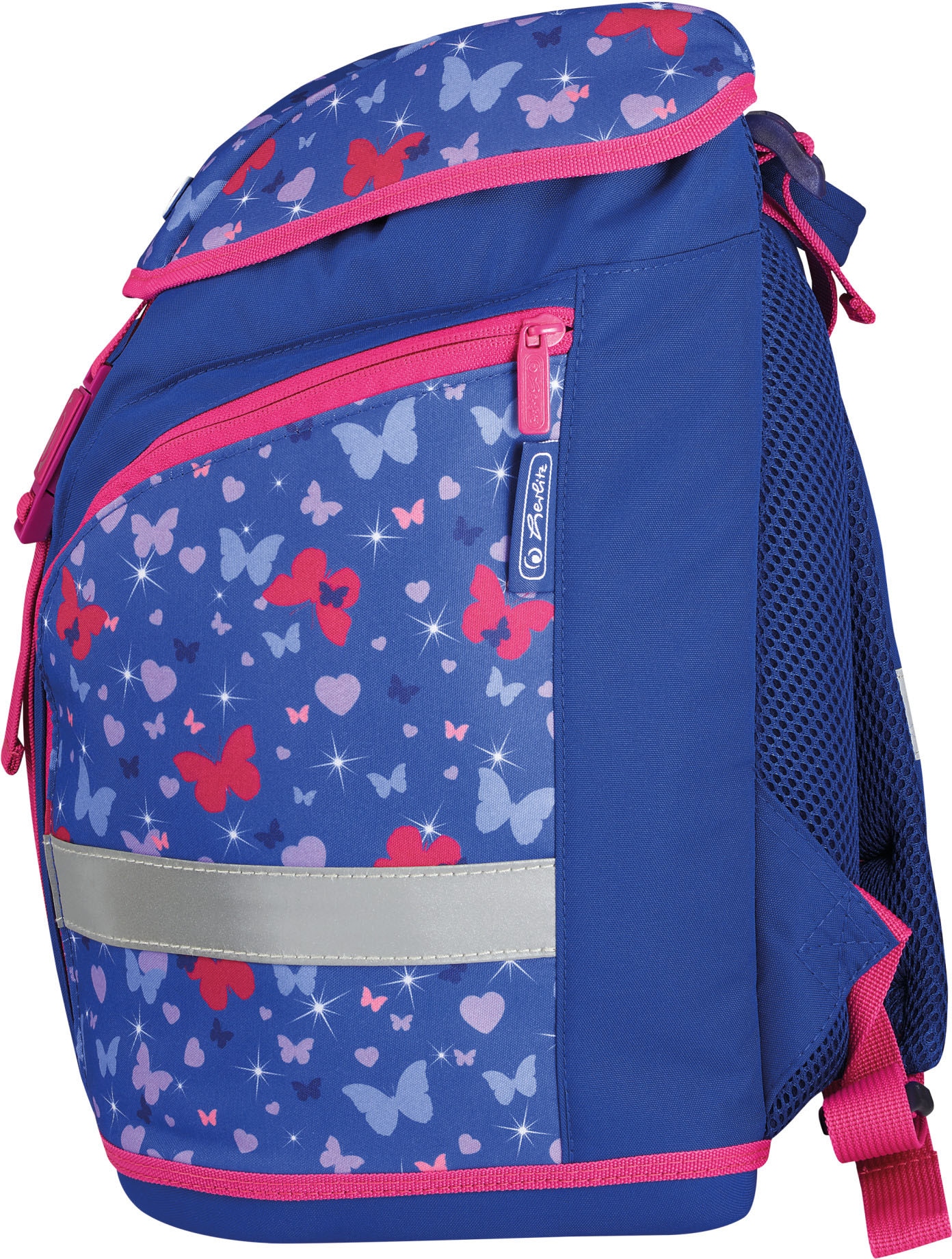 Herlitz Schulrucksack »SoftLight Plus Butterfly«, Reflektoren-Floureszierende Flächen, mit 2 abnehmbaren Applikationen